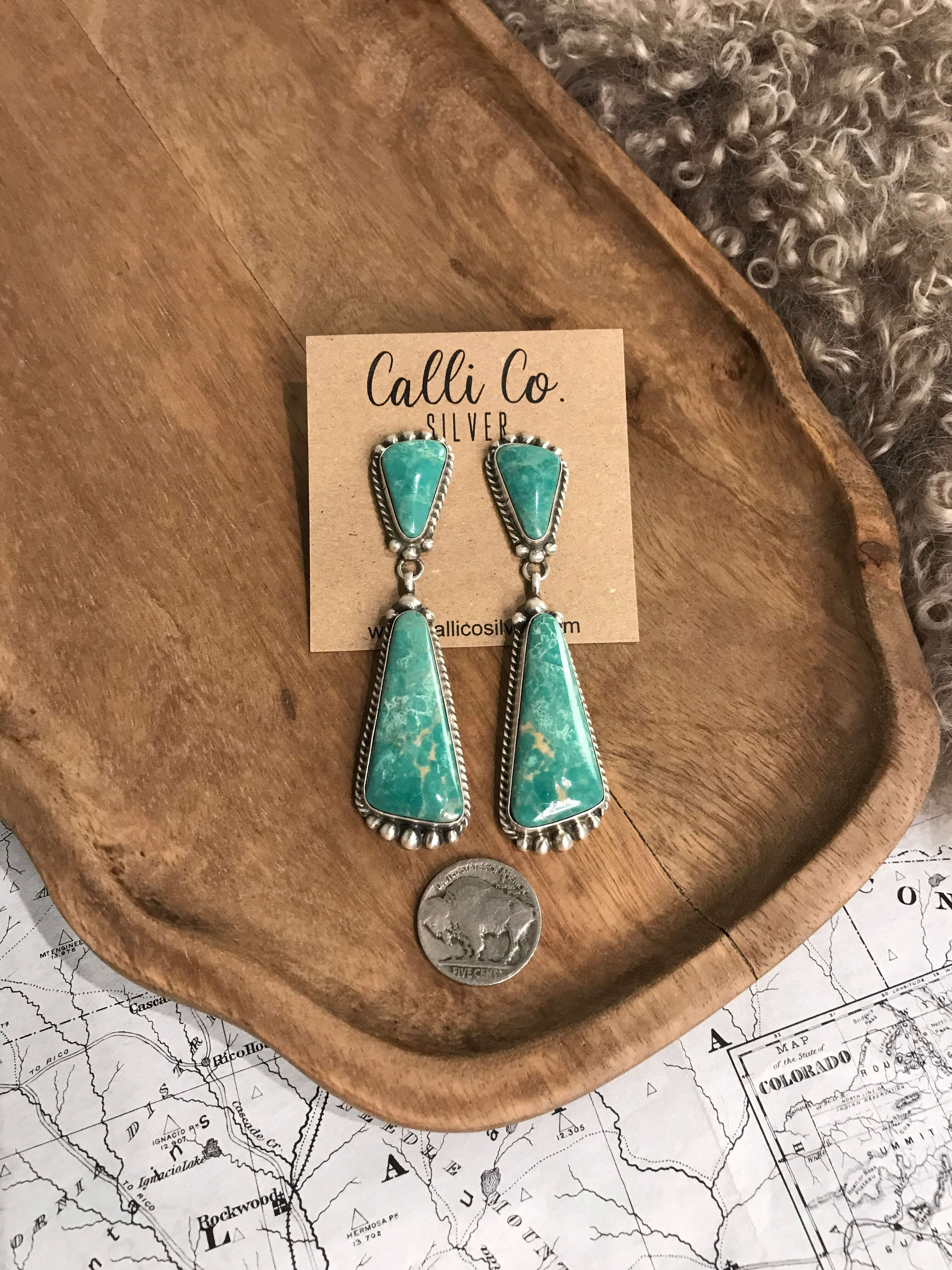 The Glendale Earrings, 10-Earrings-Calli Co., Turquoise and Silver Jewelry, Native American Handmade, Zuni Tribe, Navajo Tribe, Brock Texas