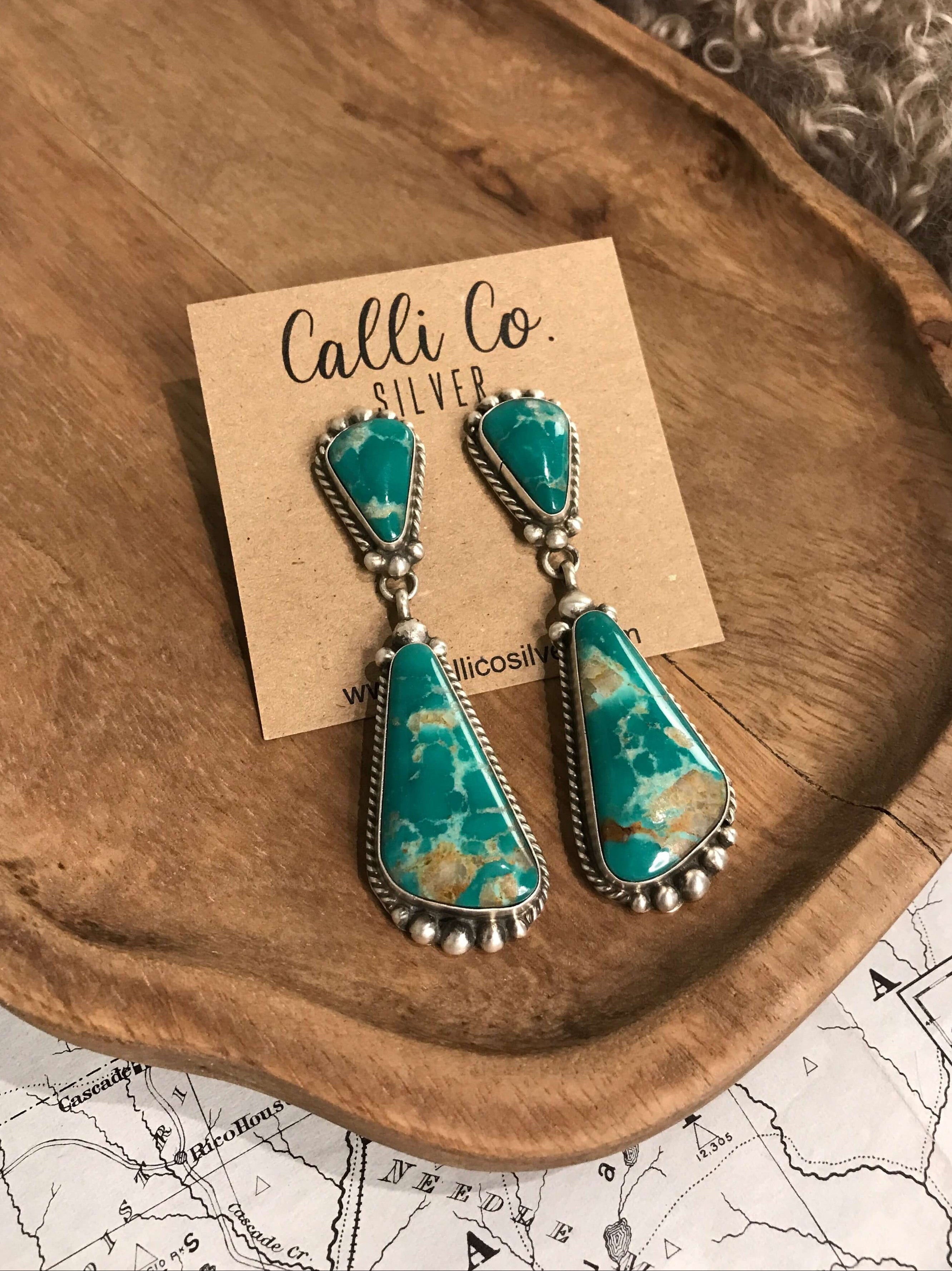 The Glendale Earrings, 11-Earrings-Calli Co., Turquoise and Silver Jewelry, Native American Handmade, Zuni Tribe, Navajo Tribe, Brock Texas