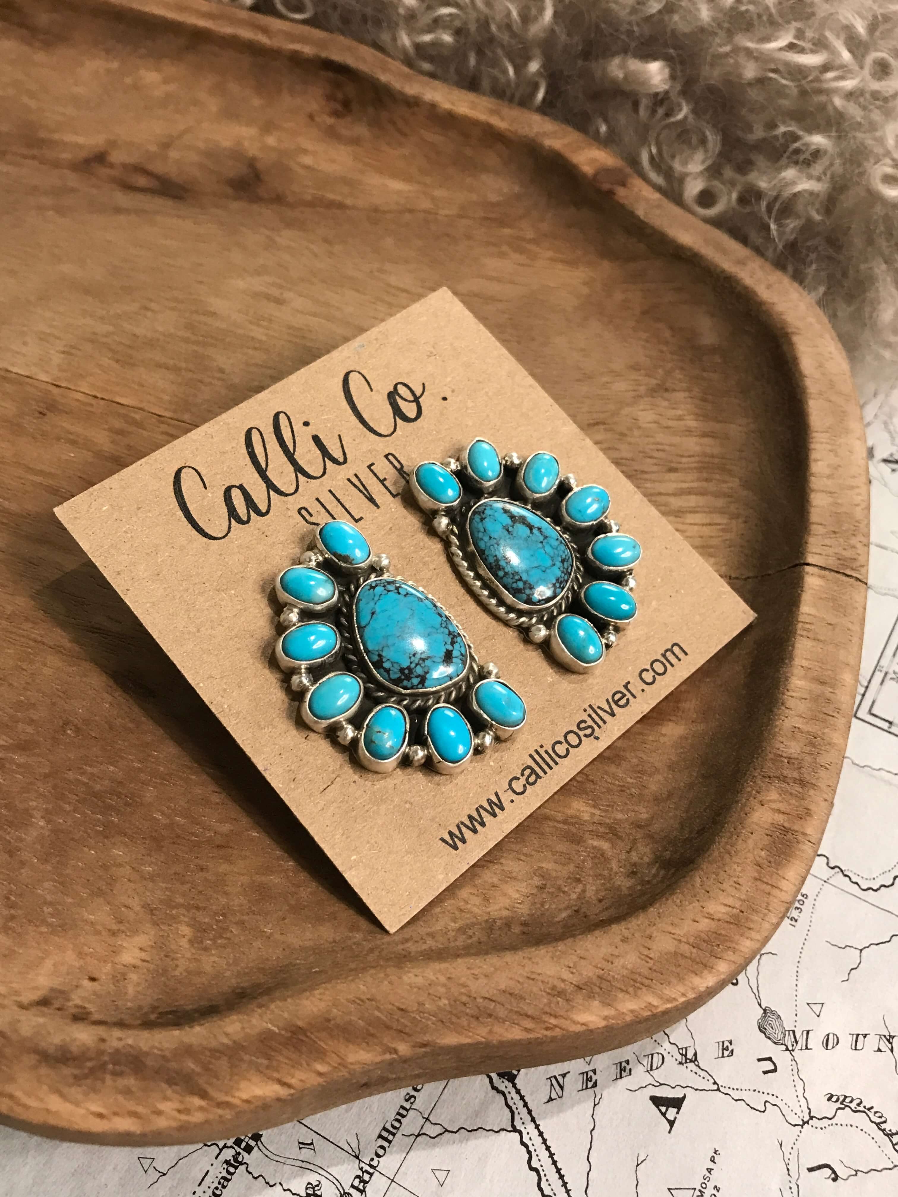 The Arena Cluster Earrings, 4-Earrings-Calli Co., Turquoise and Silver Jewelry, Native American Handmade, Zuni Tribe, Navajo Tribe, Brock Texas