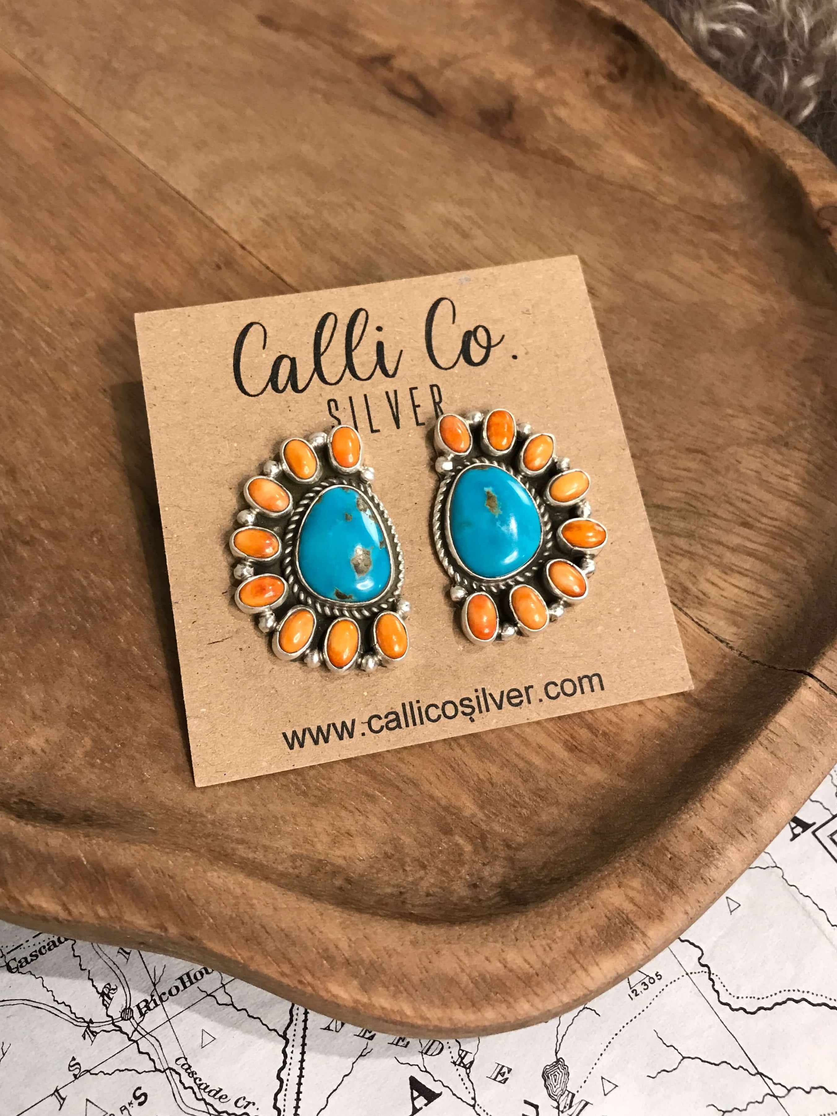 The Arena Cluster Earrings, 3-Earrings-Calli Co., Turquoise and Silver Jewelry, Native American Handmade, Zuni Tribe, Navajo Tribe, Brock Texas