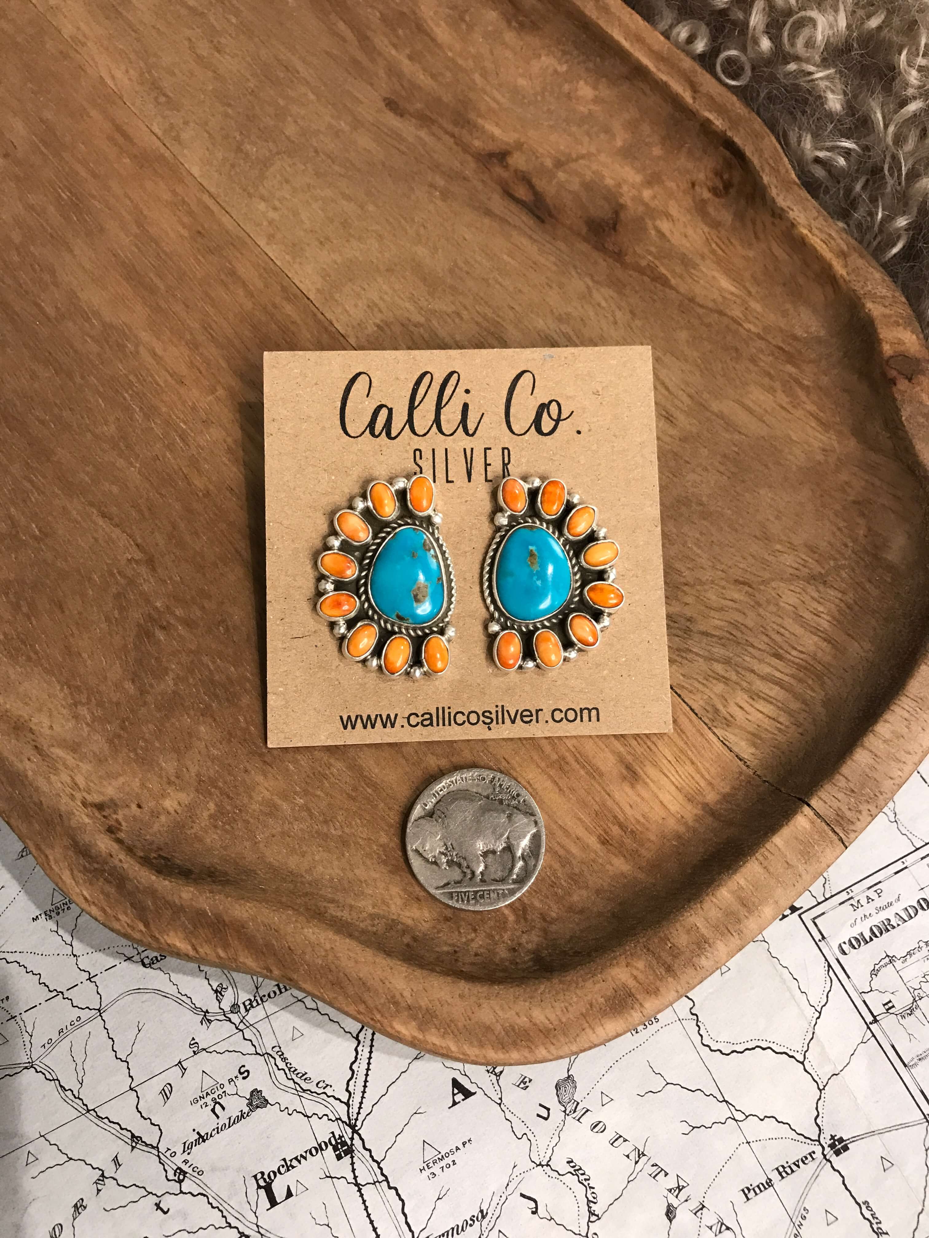 The Arena Cluster Earrings, 3-Earrings-Calli Co., Turquoise and Silver Jewelry, Native American Handmade, Zuni Tribe, Navajo Tribe, Brock Texas