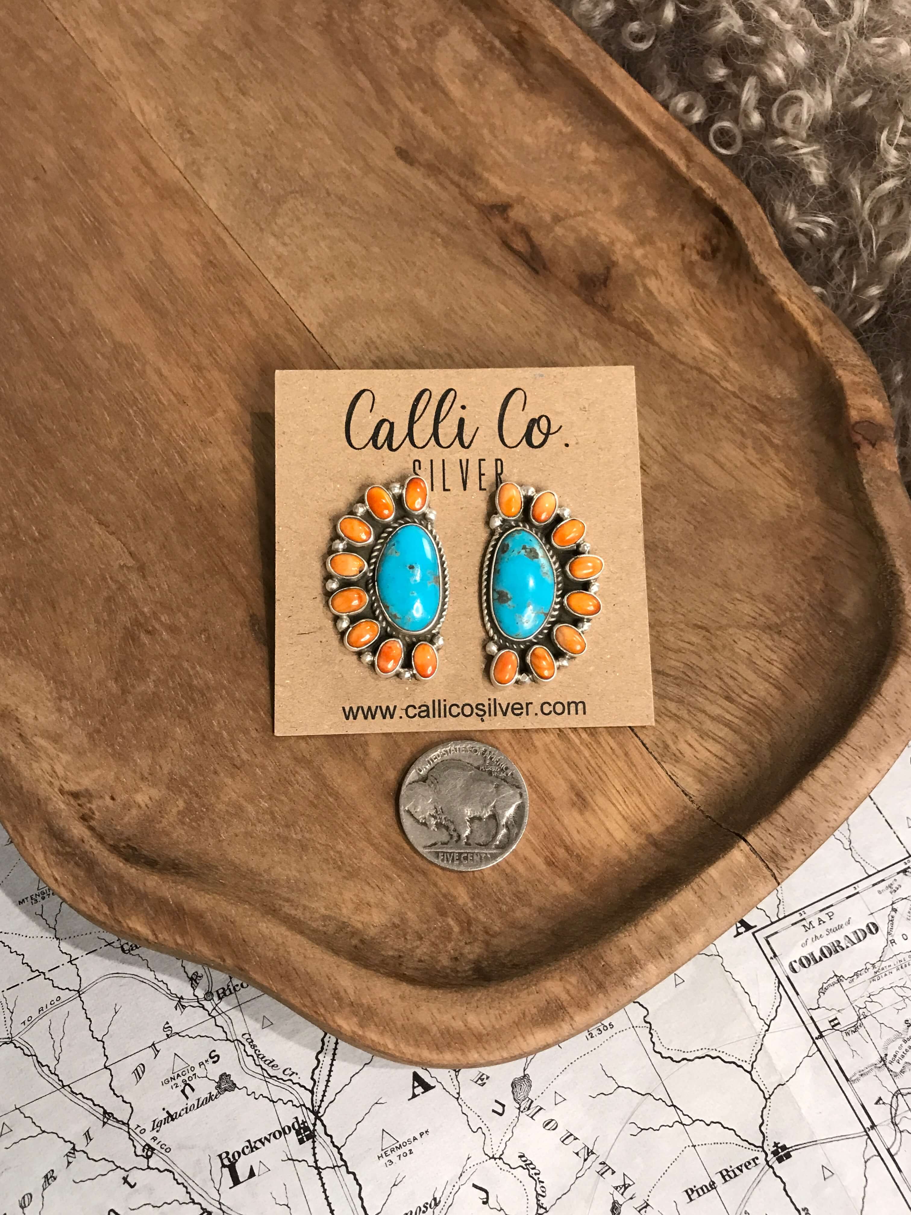 The Arena Cluster Earrings, 6-Earrings-Calli Co., Turquoise and Silver Jewelry, Native American Handmade, Zuni Tribe, Navajo Tribe, Brock Texas