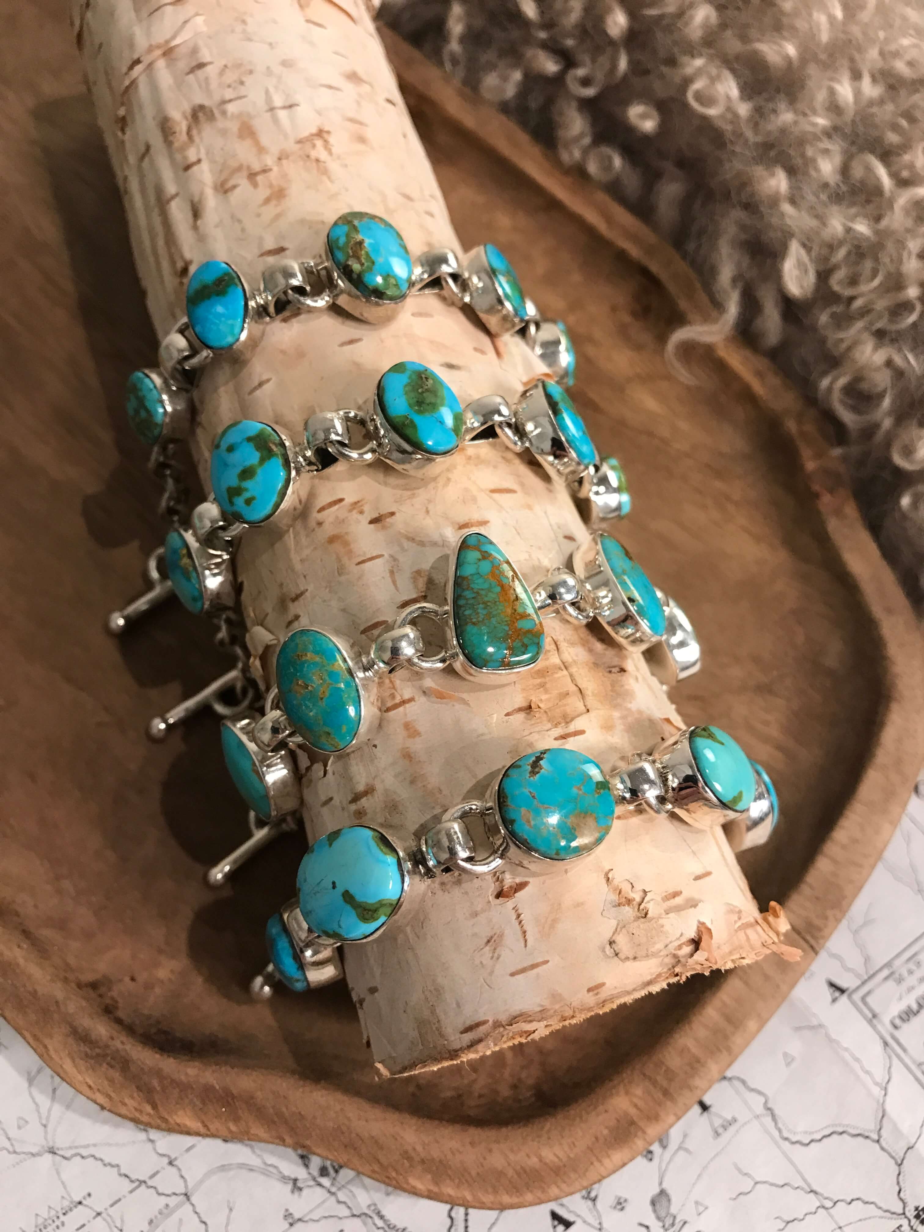 The Brookside 5 Stone Link Bracelets-Bracelets & Cuffs-Calli Co., Turquoise and Silver Jewelry, Native American Handmade, Zuni Tribe, Navajo Tribe, Brock Texas
