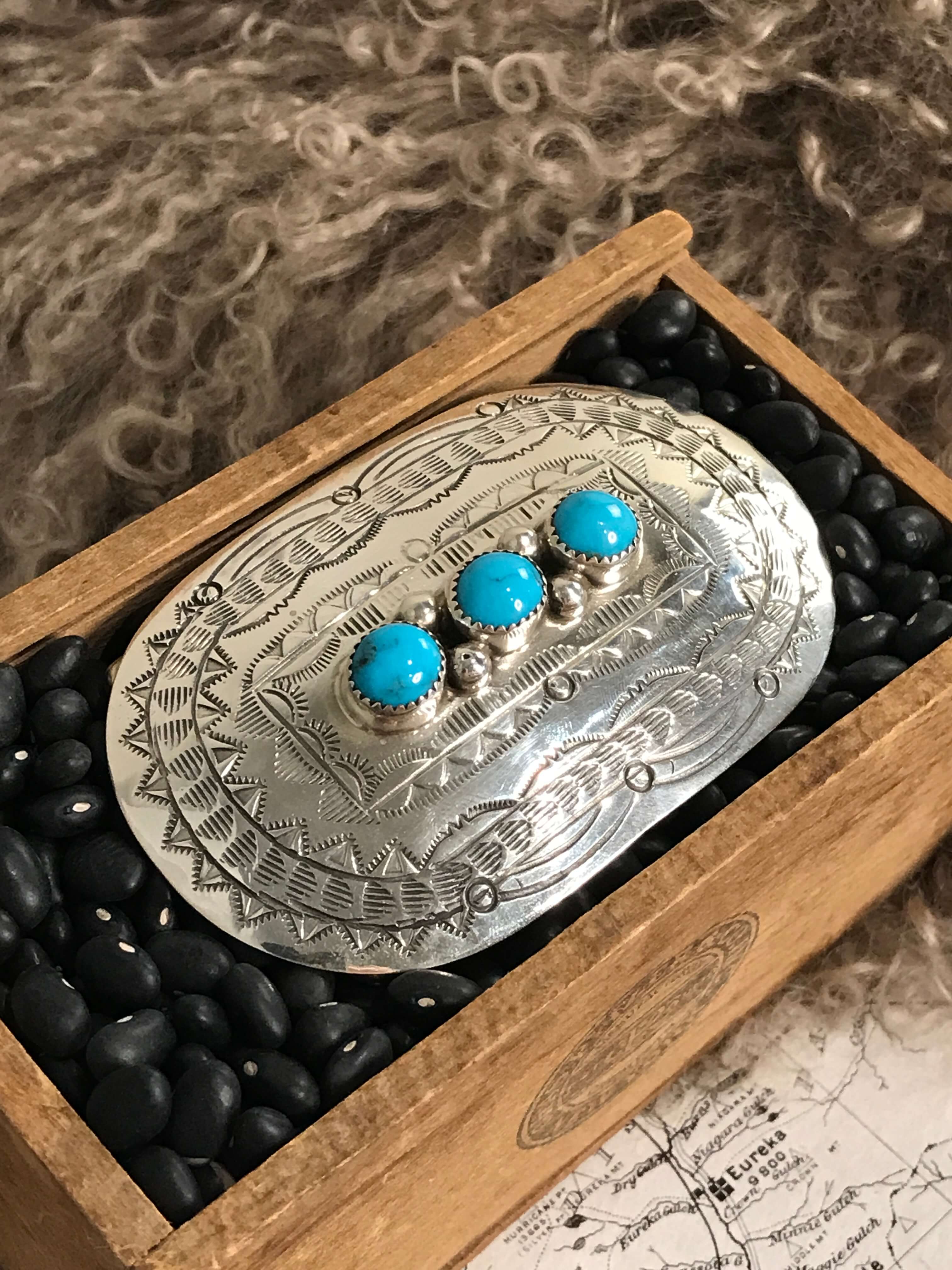 The Rigby Turquoise Belt Buckle-Belt Buckles-Calli Co., Turquoise and Silver Jewelry, Native American Handmade, Zuni Tribe, Navajo Tribe, Brock Texas