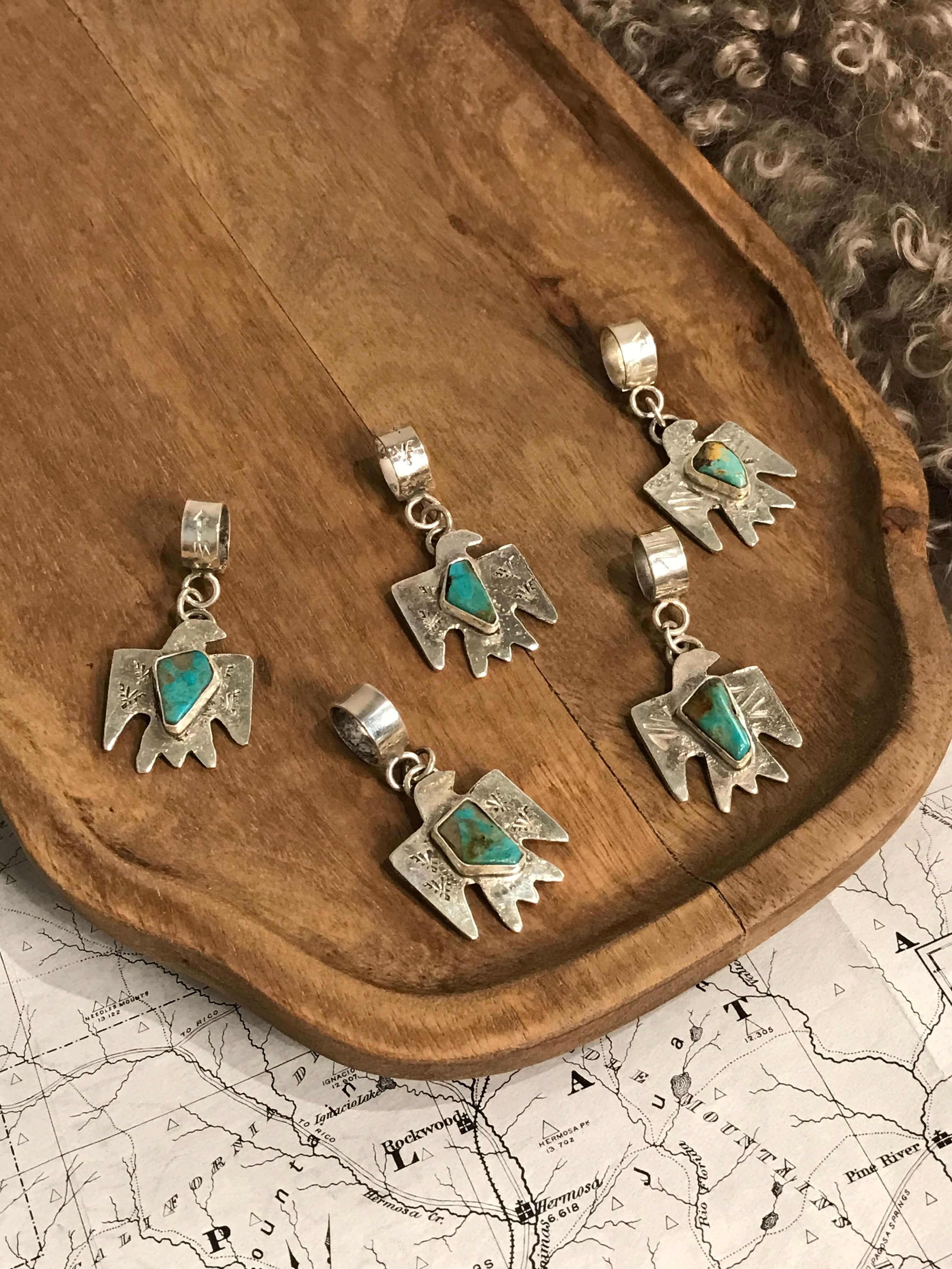 The Turquoise Thunderbird Pendants-Pendants-Calli Co., Turquoise and Silver Jewelry, Native American Handmade, Zuni Tribe, Navajo Tribe, Brock Texas