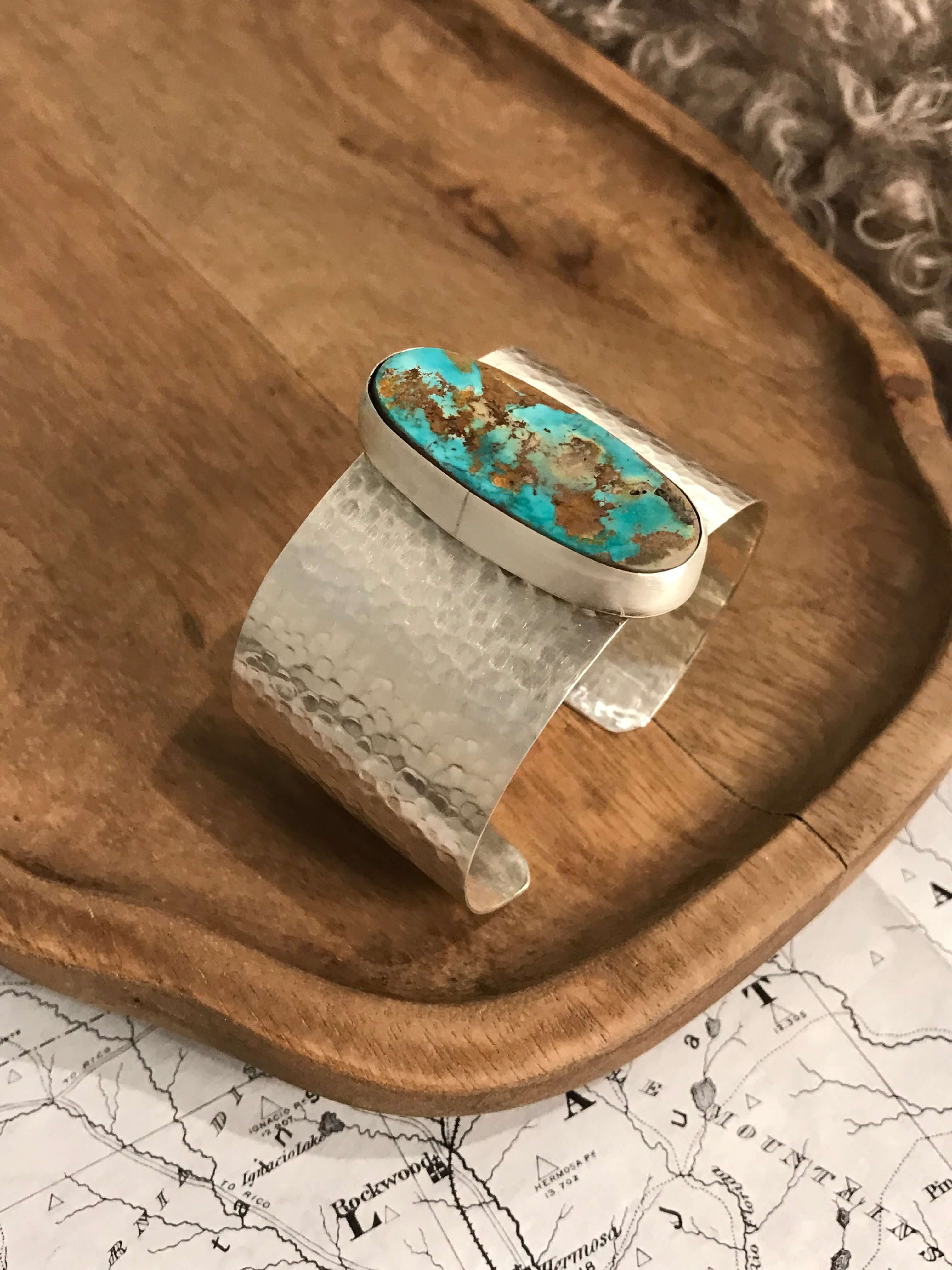The Belle River Royston Turquoise Cuff, 3-Bracelets & Cuffs-Calli Co., Turquoise and Silver Jewelry, Native American Handmade, Zuni Tribe, Navajo Tribe, Brock Texas