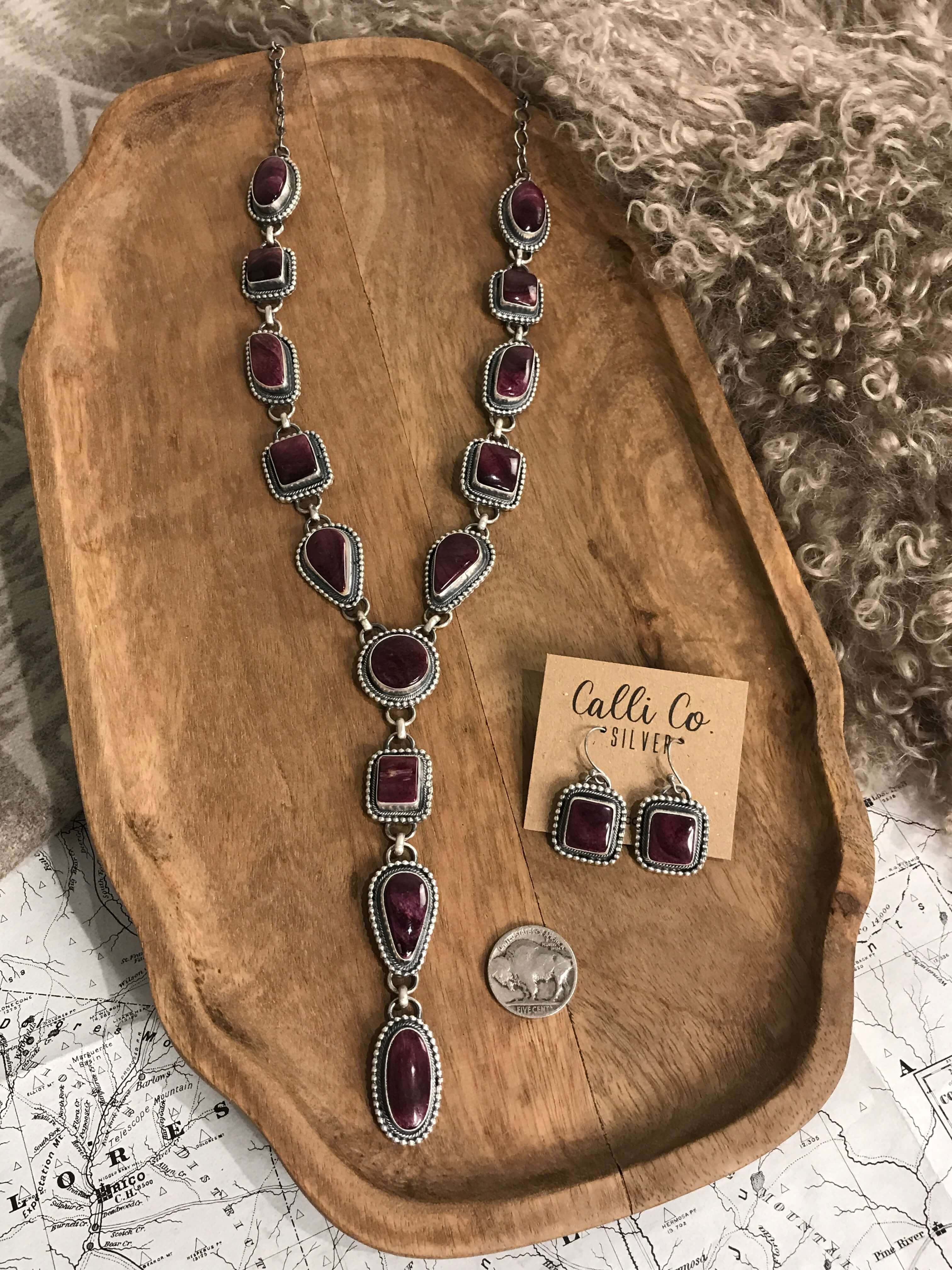 The Pinyon Lariat Necklace Set-Necklaces-Calli Co., Turquoise and Silver Jewelry, Native American Handmade, Zuni Tribe, Navajo Tribe, Brock Texas