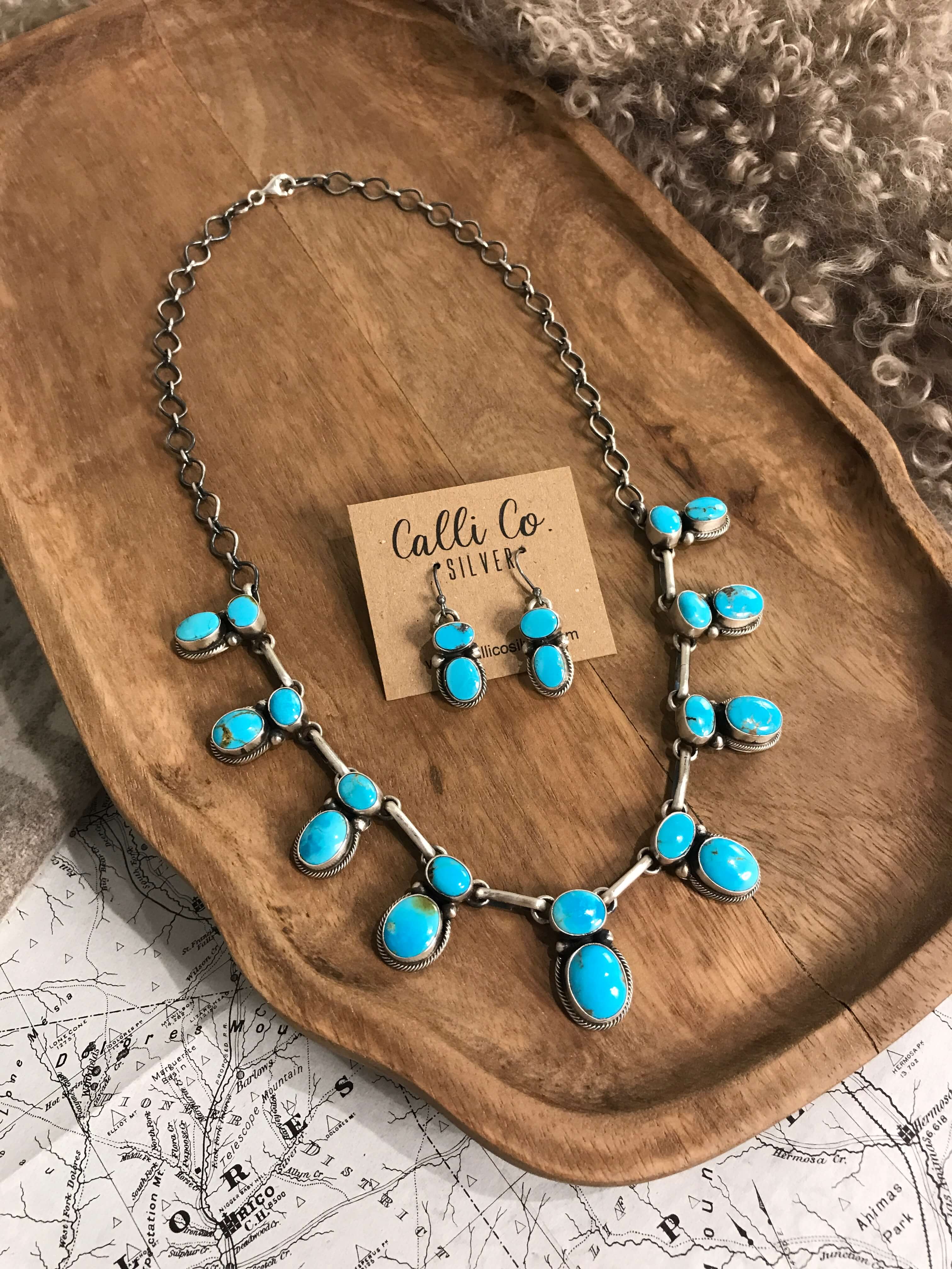 The Elliot Turquoise Statement Necklace Set-Necklaces-Calli Co., Turquoise and Silver Jewelry, Native American Handmade, Zuni Tribe, Navajo Tribe, Brock Texas