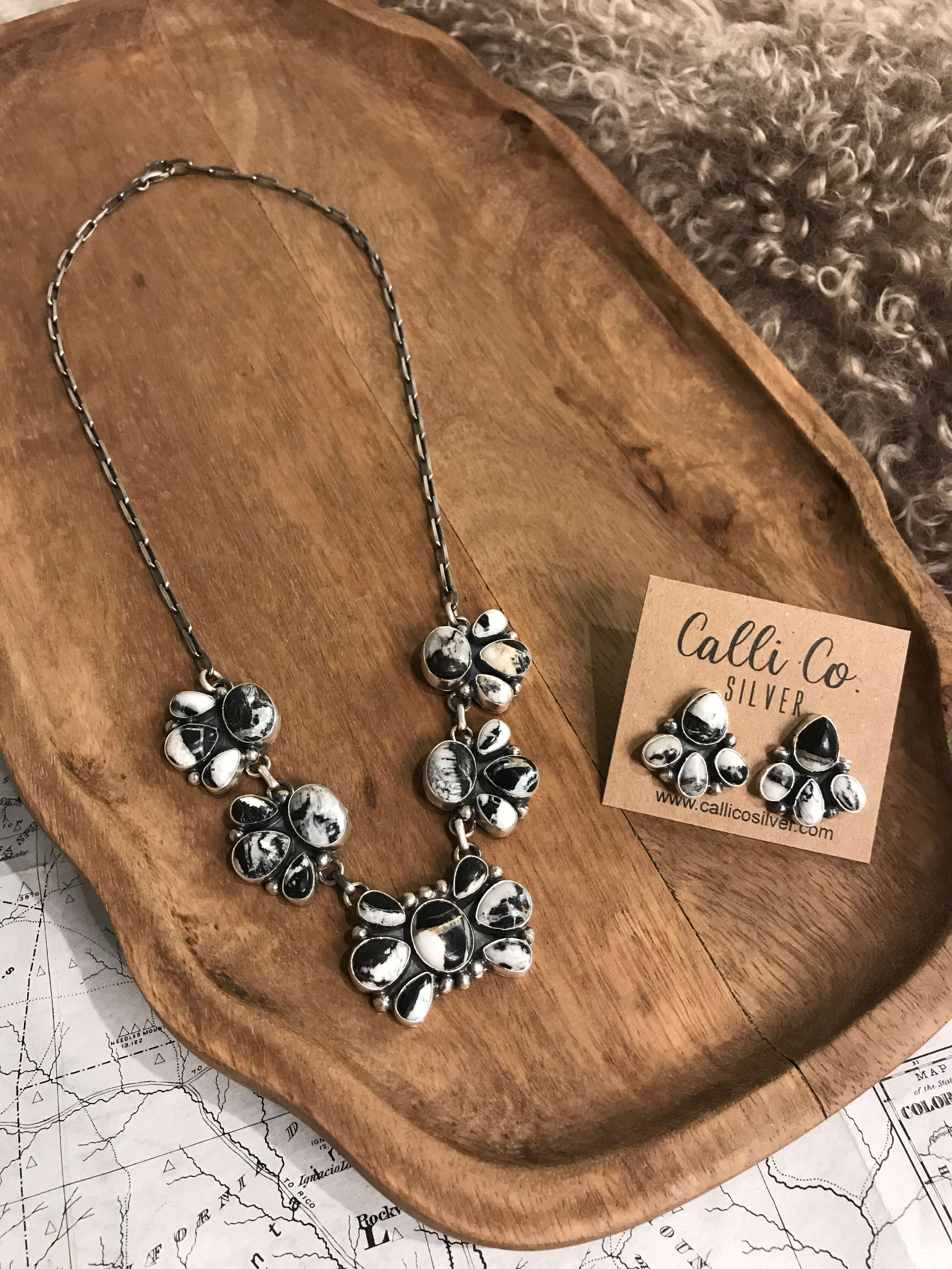 The Piamonte Statement Necklace Set-Necklaces-Calli Co., Turquoise and Silver Jewelry, Native American Handmade, Zuni Tribe, Navajo Tribe, Brock Texas