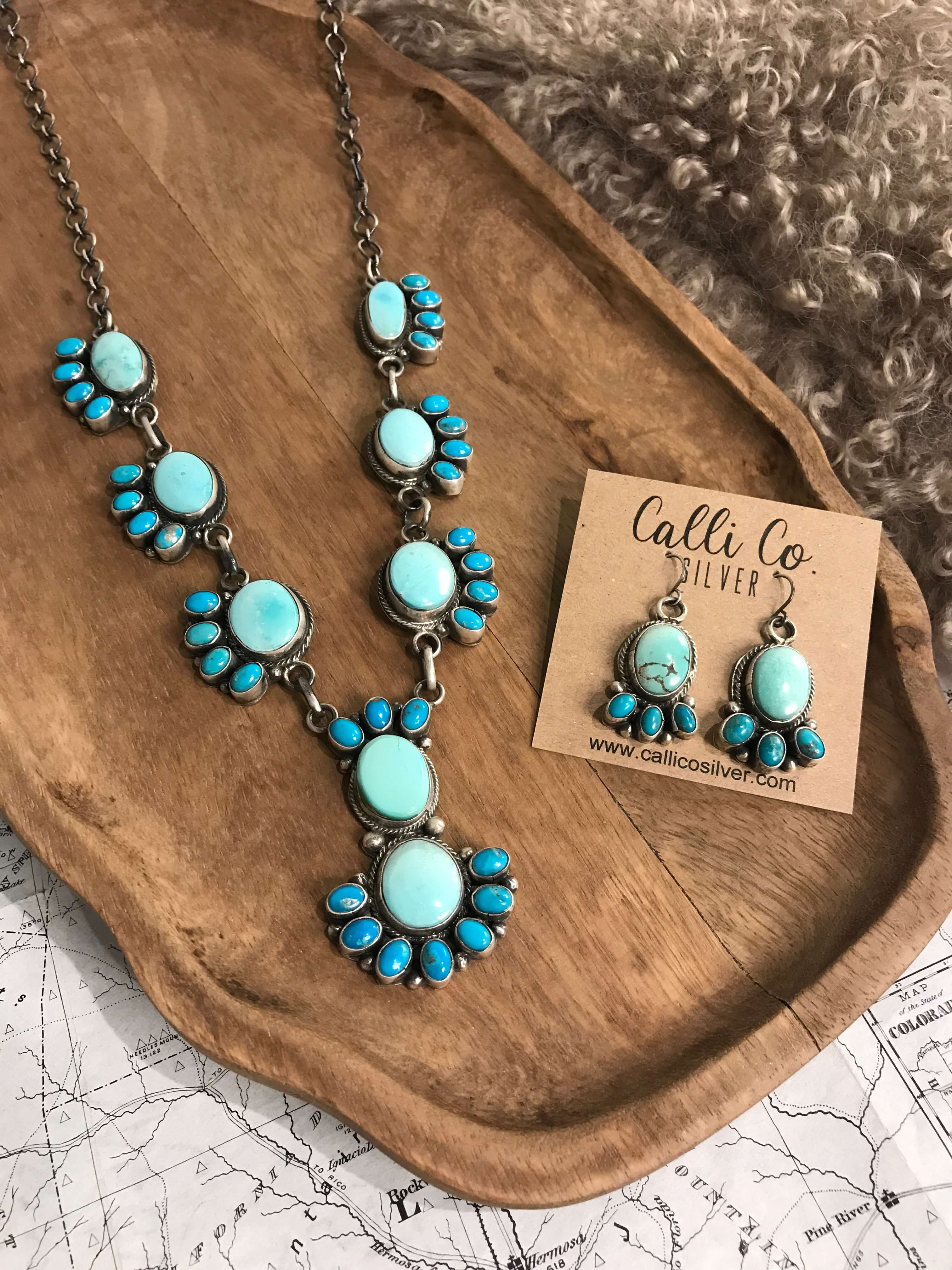The Montage Turquoise Statement Necklace Set-Necklaces-Calli Co., Turquoise and Silver Jewelry, Native American Handmade, Zuni Tribe, Navajo Tribe, Brock Texas
