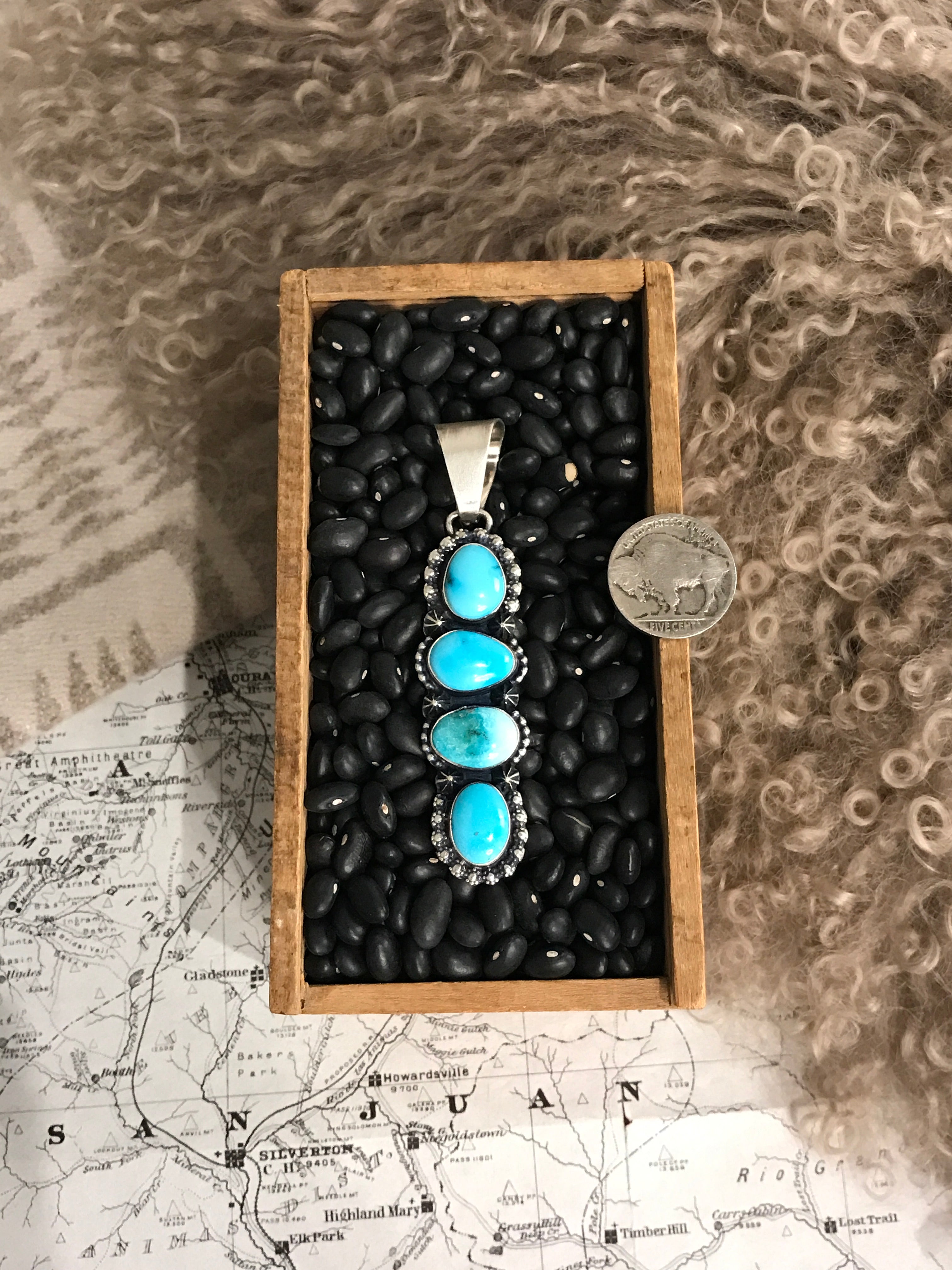 The Tobago Turquoise Pendant, 1-Pendants-Calli Co., Turquoise and Silver Jewelry, Native American Handmade, Zuni Tribe, Navajo Tribe, Brock Texas