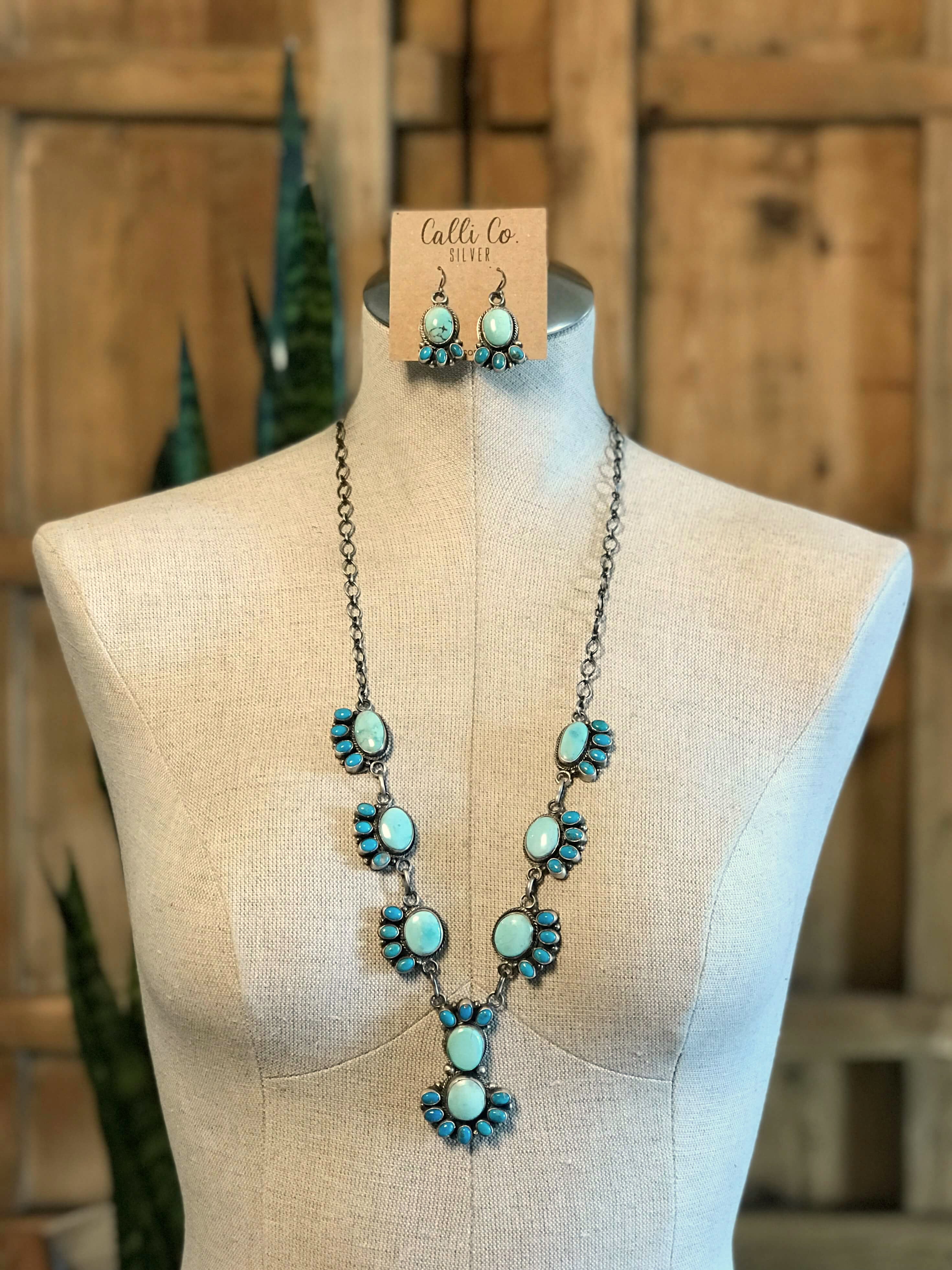 The Montage Turquoise Statement Necklace Set-Necklaces-Calli Co., Turquoise and Silver Jewelry, Native American Handmade, Zuni Tribe, Navajo Tribe, Brock Texas