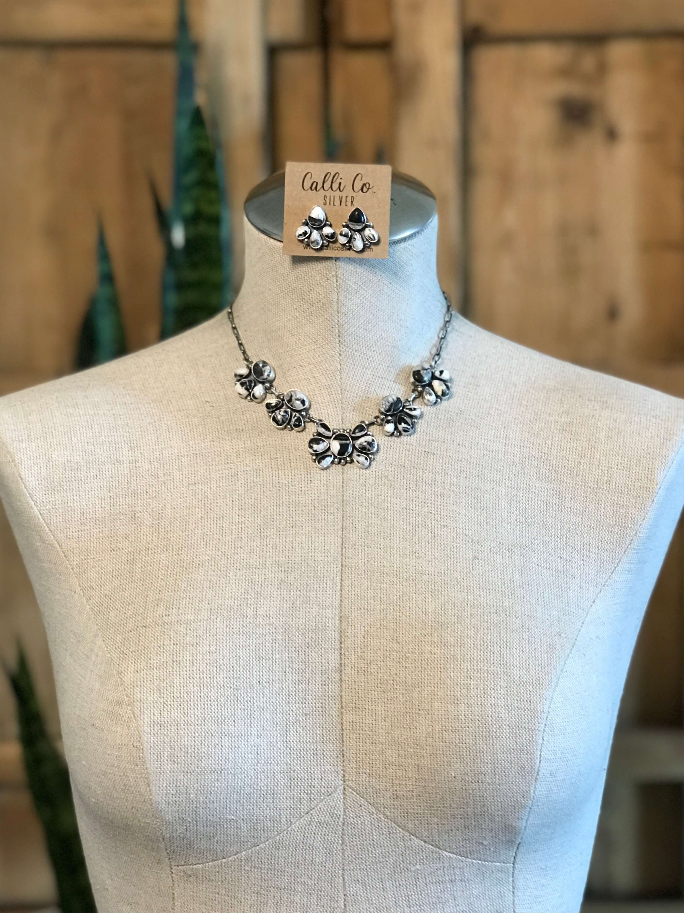 The Piamonte Statement Necklace Set-Necklaces-Calli Co., Turquoise and Silver Jewelry, Native American Handmade, Zuni Tribe, Navajo Tribe, Brock Texas