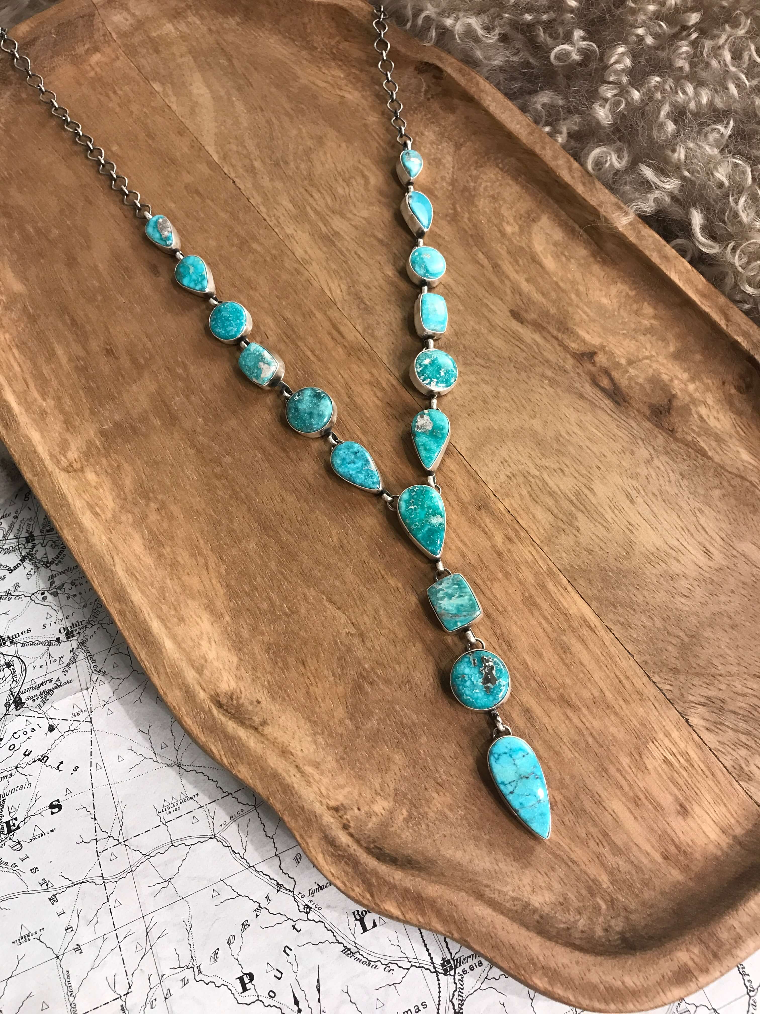 The Drummond Lariat Necklace-Necklaces-Calli Co., Turquoise and Silver Jewelry, Native American Handmade, Zuni Tribe, Navajo Tribe, Brock Texas