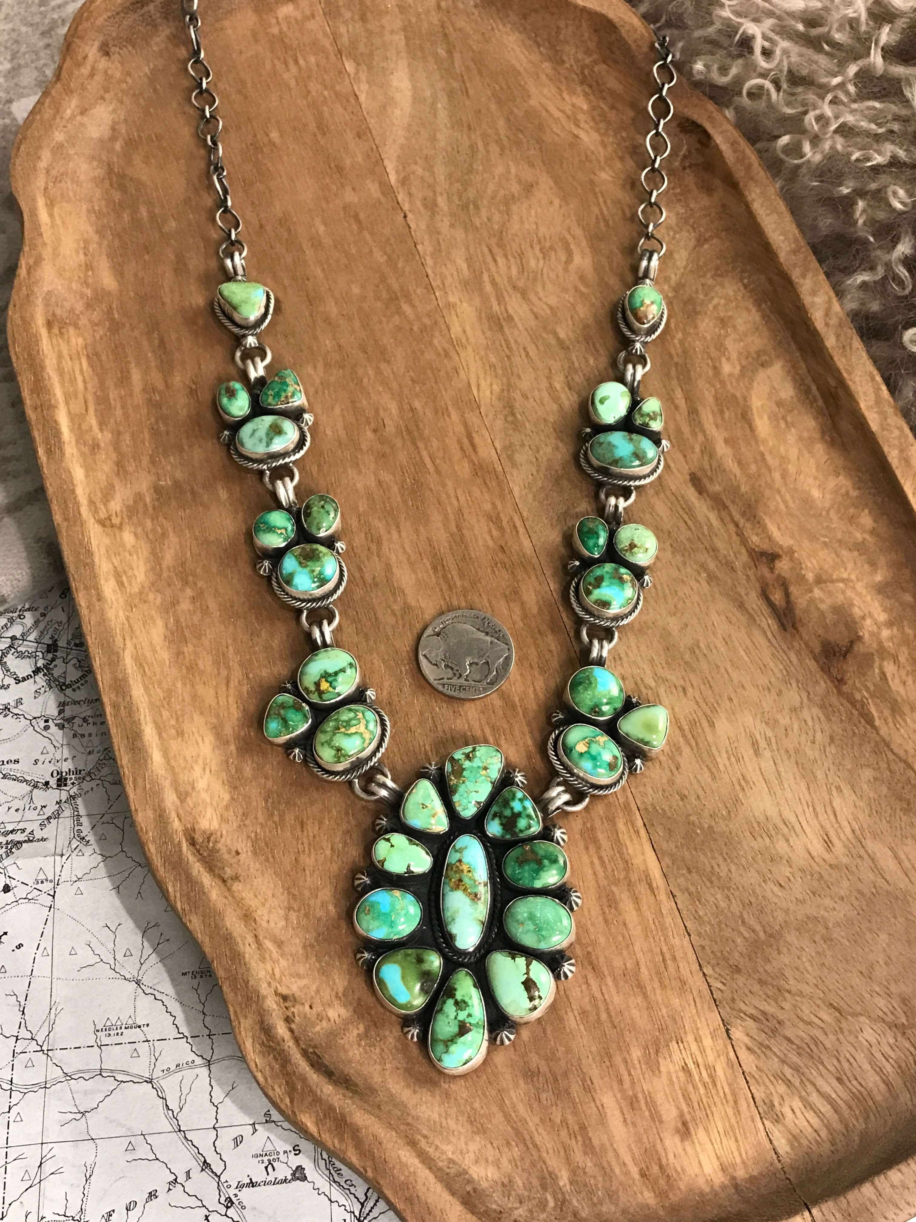 The Lorenzo Turquoise Statement Necklace Set-Necklaces-Calli Co., Turquoise and Silver Jewelry, Native American Handmade, Zuni Tribe, Navajo Tribe, Brock Texas