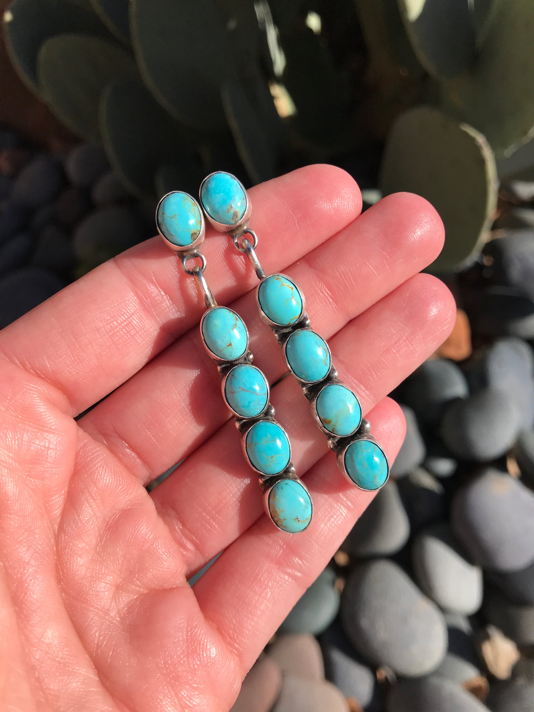 Front View. The Mykonos Earrings, 4-Earrings-Calli Co., Turquoise and Silver Jewelry, Native American Handmade, Zuni Tribe, Navajo Tribe, Brock Texas