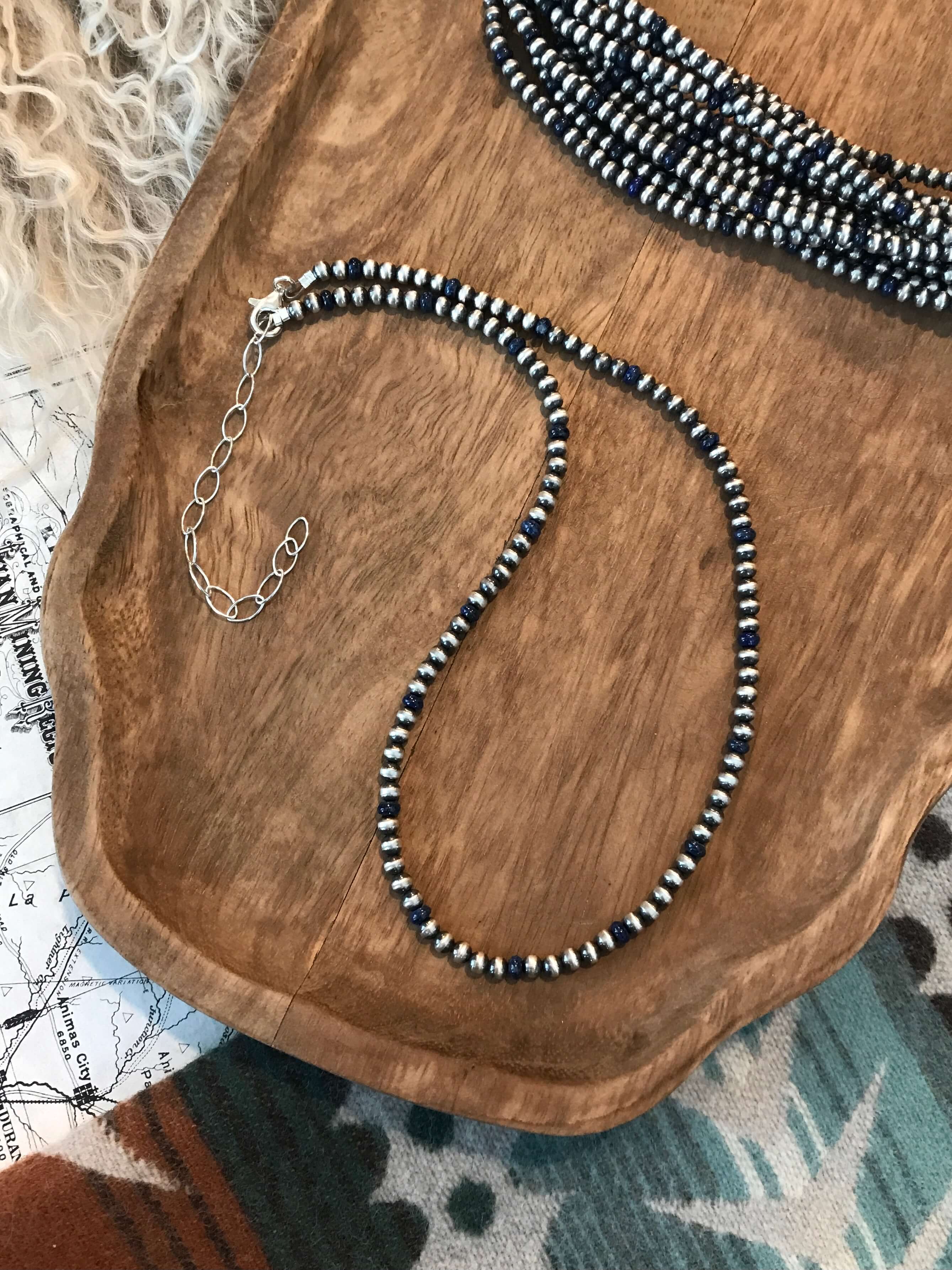 The Westgate Lapis Necklace, 20"-Necklaces-Calli Co., Turquoise and Silver Jewelry, Native American Handmade, Zuni Tribe, Navajo Tribe, Brock Texas