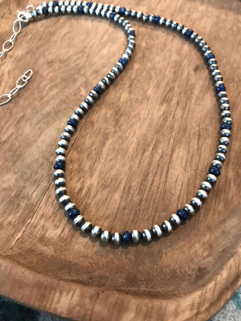 The Westgate Lapis Necklace, 21"-Necklaces-Calli Co., Turquoise and Silver Jewelry, Native American Handmade, Zuni Tribe, Navajo Tribe, Brock Texas