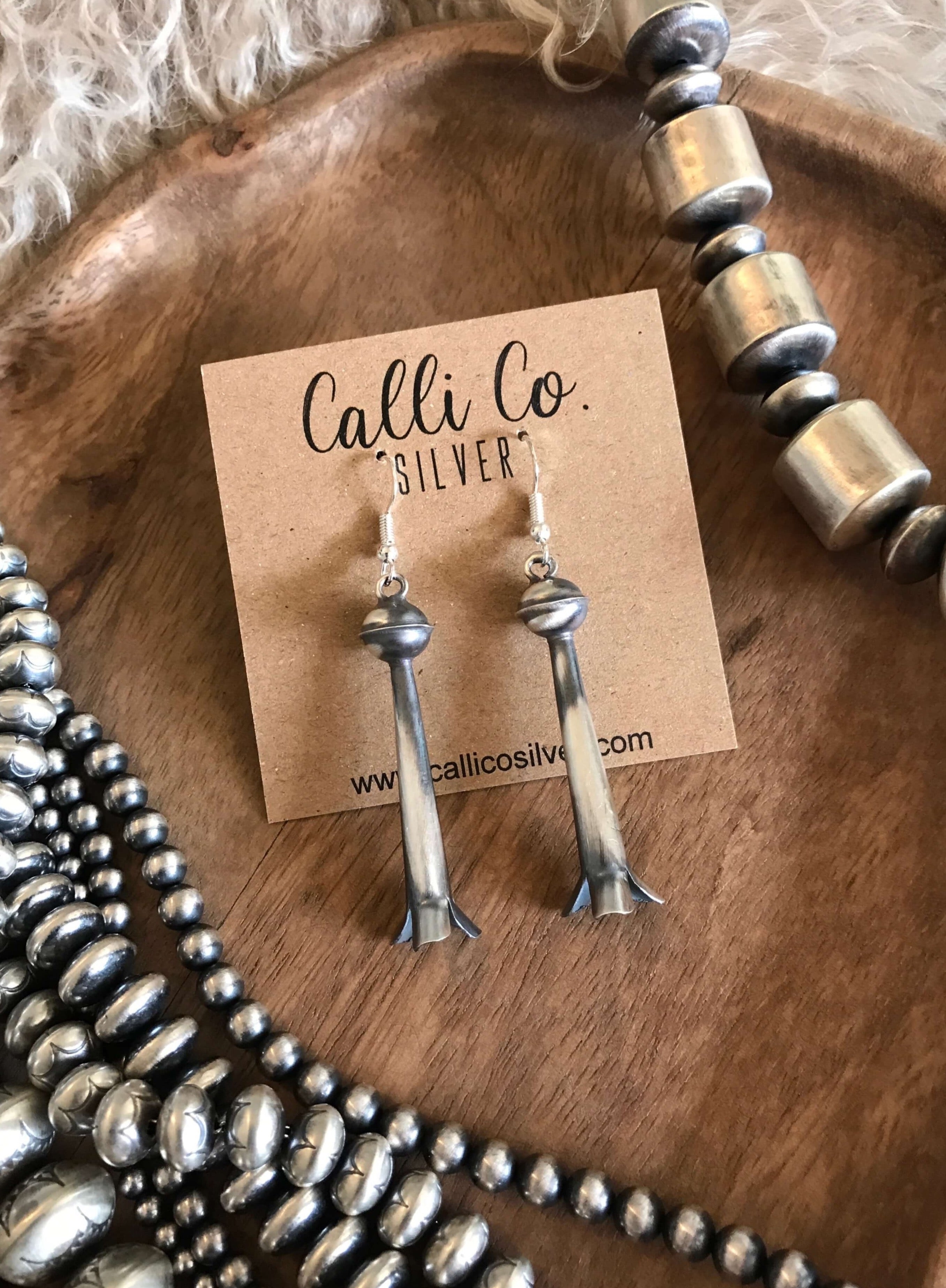 The Long Blossom Earrings-Earrings-Calli Co., Turquoise and Silver Jewelry, Native American Handmade, Zuni Tribe, Navajo Tribe, Brock Texas