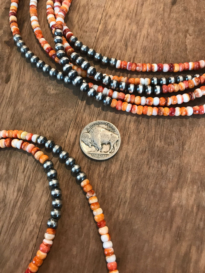 The Vananda Necklace in Orange Spiny, 20"-Necklaces-Calli Co., Turquoise and Silver Jewelry, Native American Handmade, Zuni Tribe, Navajo Tribe, Brock Texas