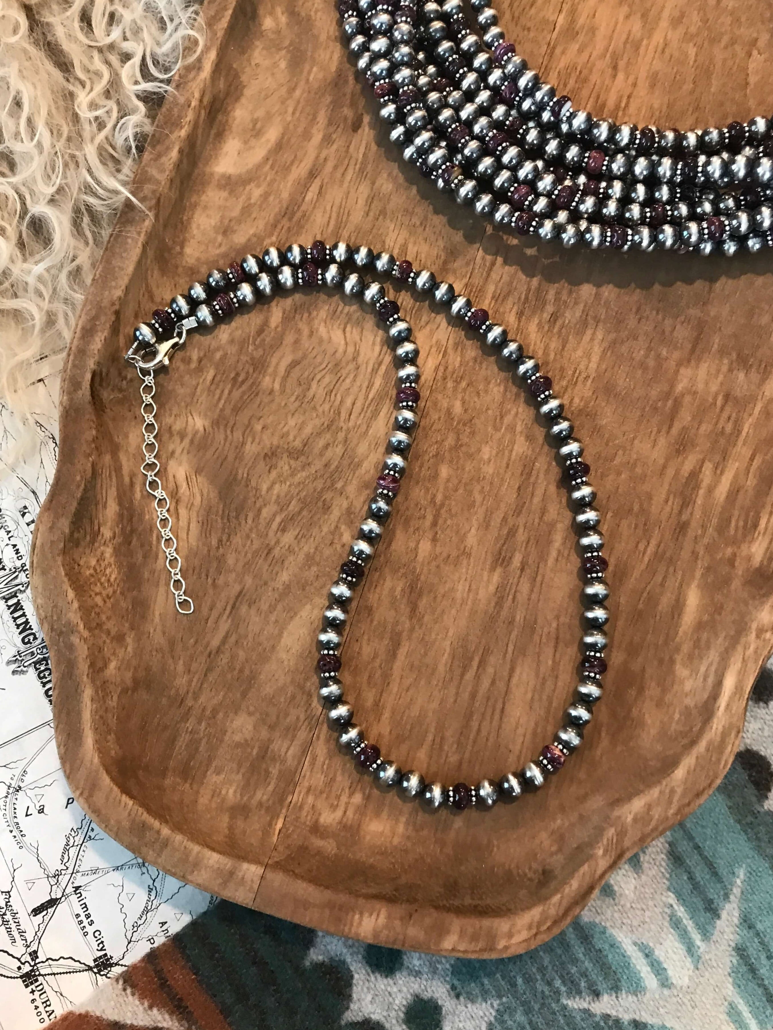 The Teigen Necklace in Purple Spiny, 21"-Necklaces-Calli Co., Turquoise and Silver Jewelry, Native American Handmade, Zuni Tribe, Navajo Tribe, Brock Texas