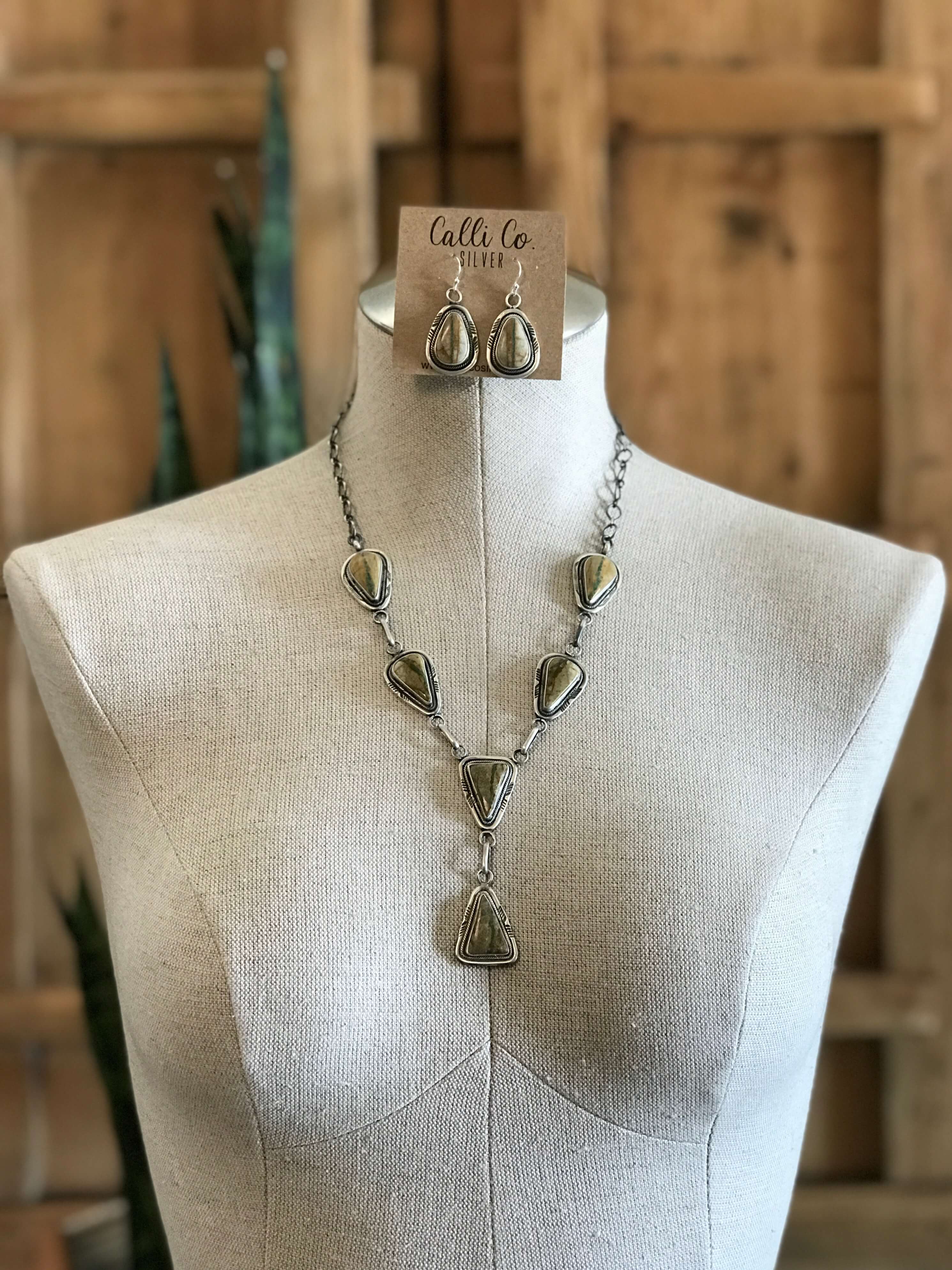The Pocatello Lariat Necklace Set-Necklaces-Calli Co., Turquoise and Silver Jewelry, Native American Handmade, Zuni Tribe, Navajo Tribe, Brock Texas
