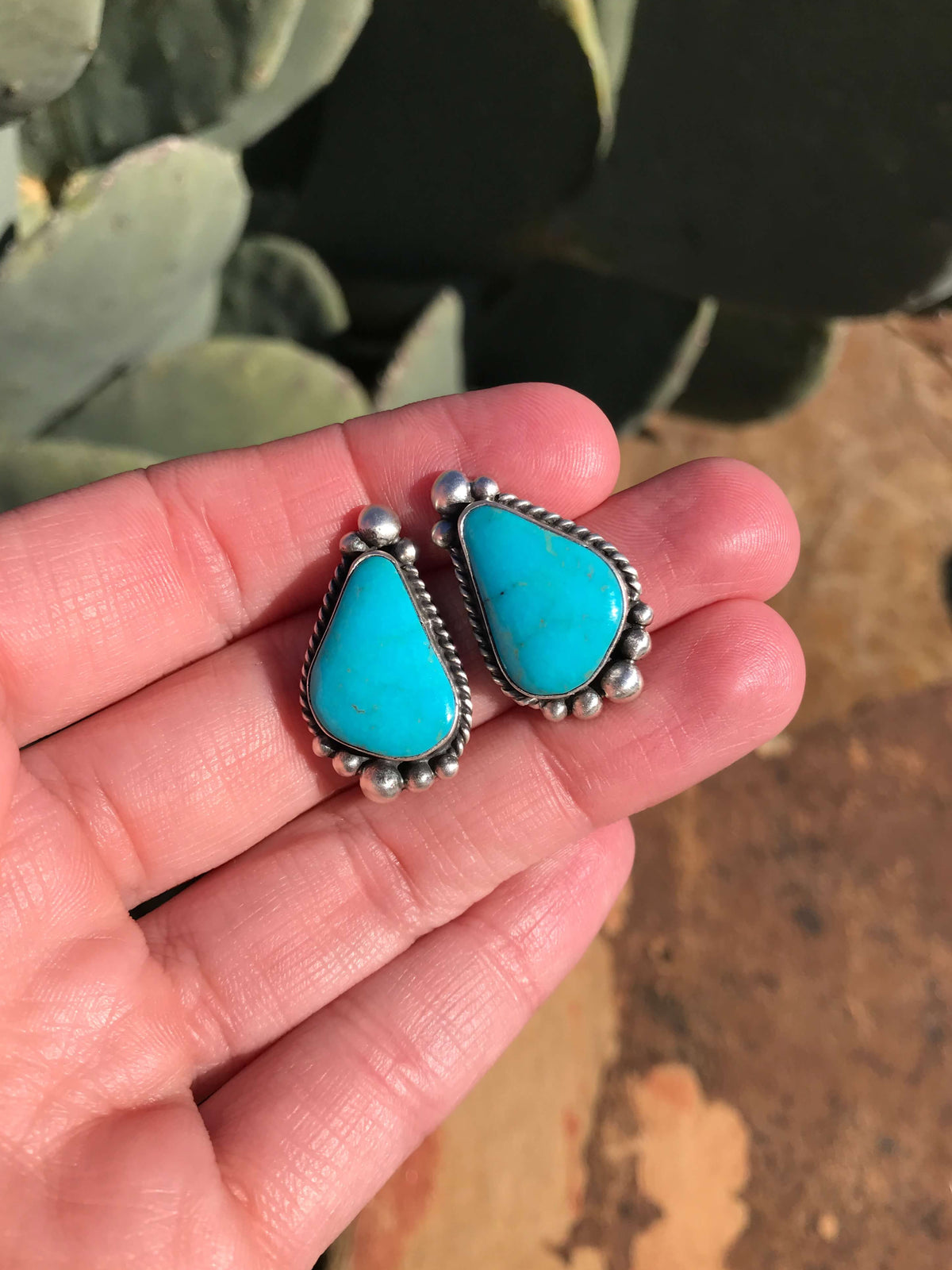 The Turquoise Studs, 118-Earrings-Calli Co., Turquoise and Silver Jewelry, Native American Handmade, Zuni Tribe, Navajo Tribe, Brock Texas