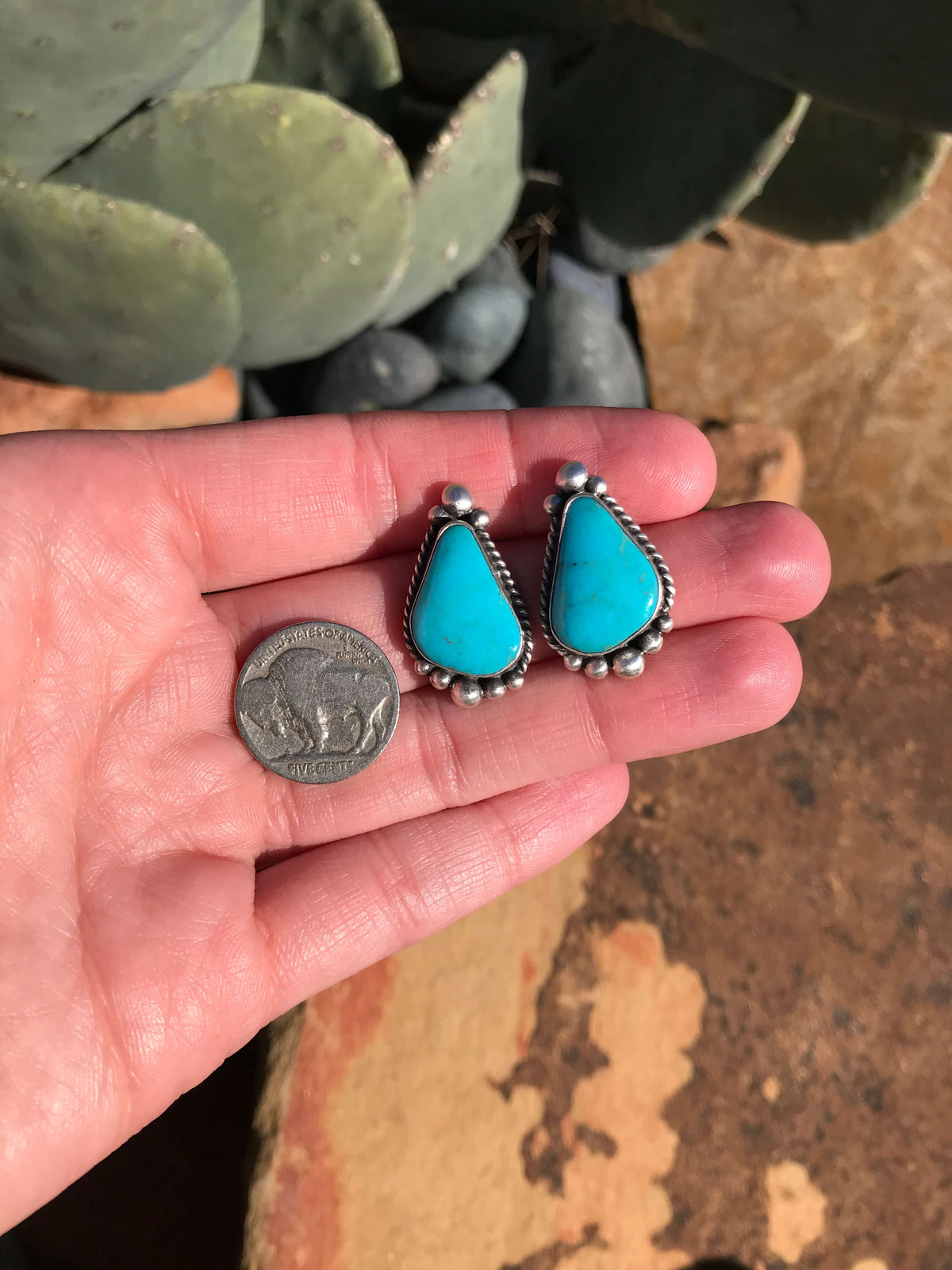 The Turquoise Studs, 118-Earrings-Calli Co., Turquoise and Silver Jewelry, Native American Handmade, Zuni Tribe, Navajo Tribe, Brock Texas
