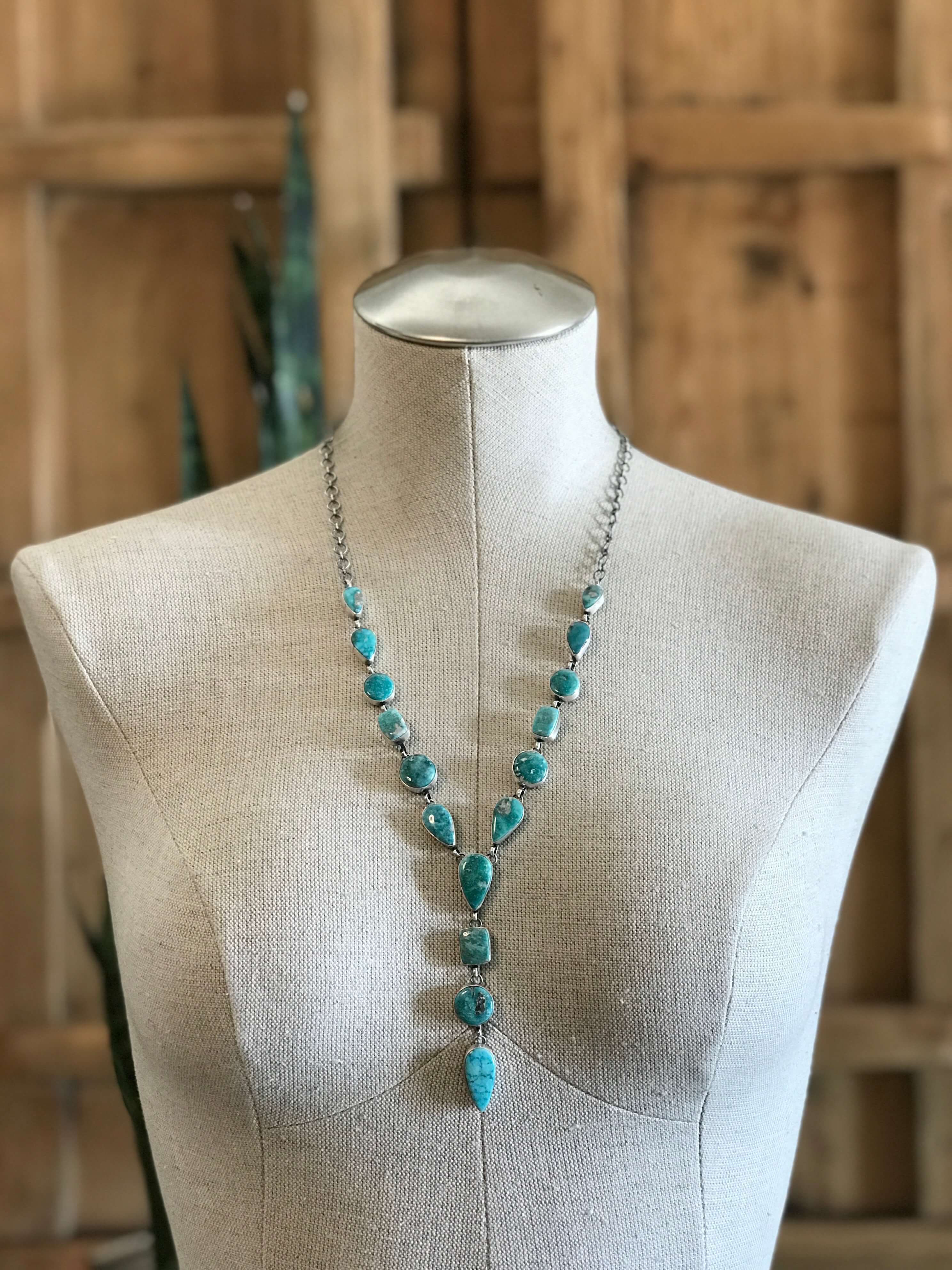 The Drummond Lariat Necklace-Necklaces-Calli Co., Turquoise and Silver Jewelry, Native American Handmade, Zuni Tribe, Navajo Tribe, Brock Texas