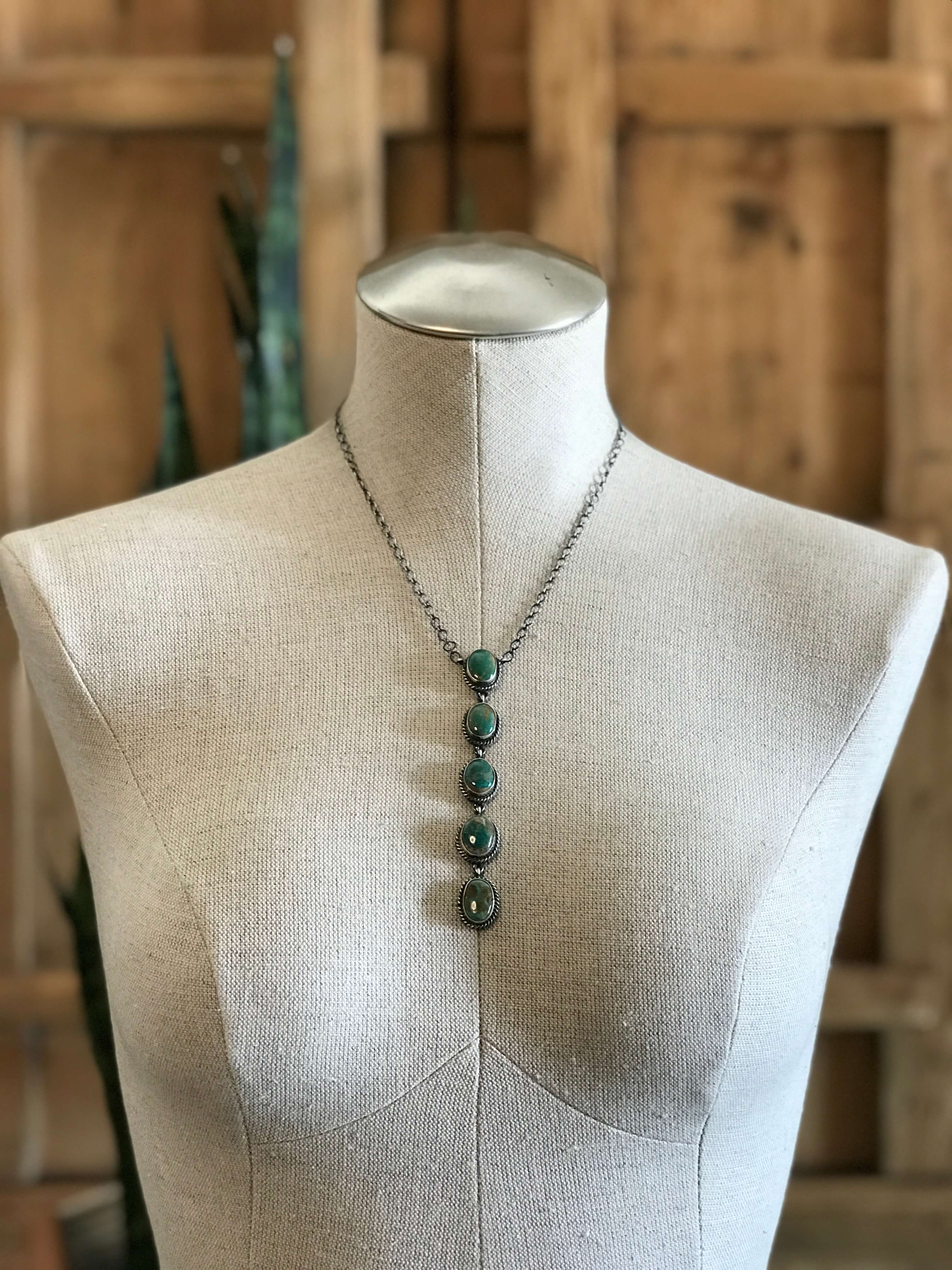 The Arroyo 5 Stone Lariat Necklace, 16-Necklaces-Calli Co., Turquoise and Silver Jewelry, Native American Handmade, Zuni Tribe, Navajo Tribe, Brock Texas