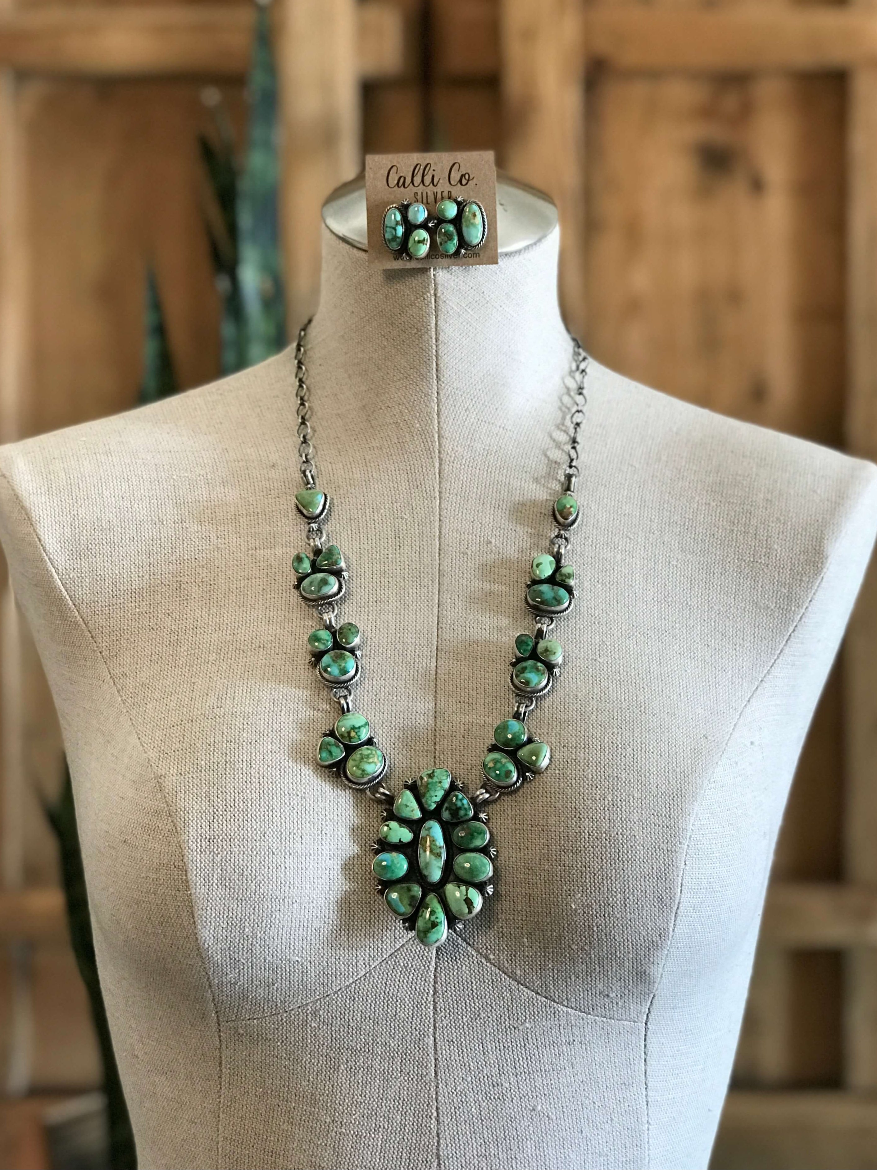 The Lorenzo Turquoise Statement Necklace Set-Necklaces-Calli Co., Turquoise and Silver Jewelry, Native American Handmade, Zuni Tribe, Navajo Tribe, Brock Texas
