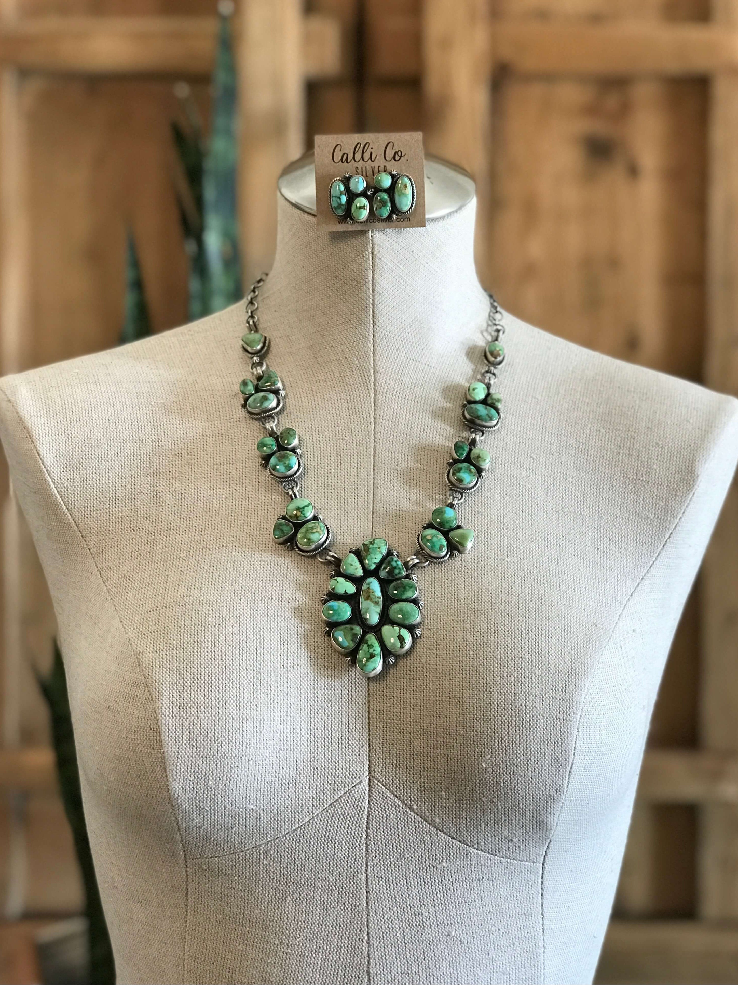 The Lorenzo Turquoise Statement Necklace Set-Necklaces-Calli Co., Turquoise and Silver Jewelry, Native American Handmade, Zuni Tribe, Navajo Tribe, Brock Texas