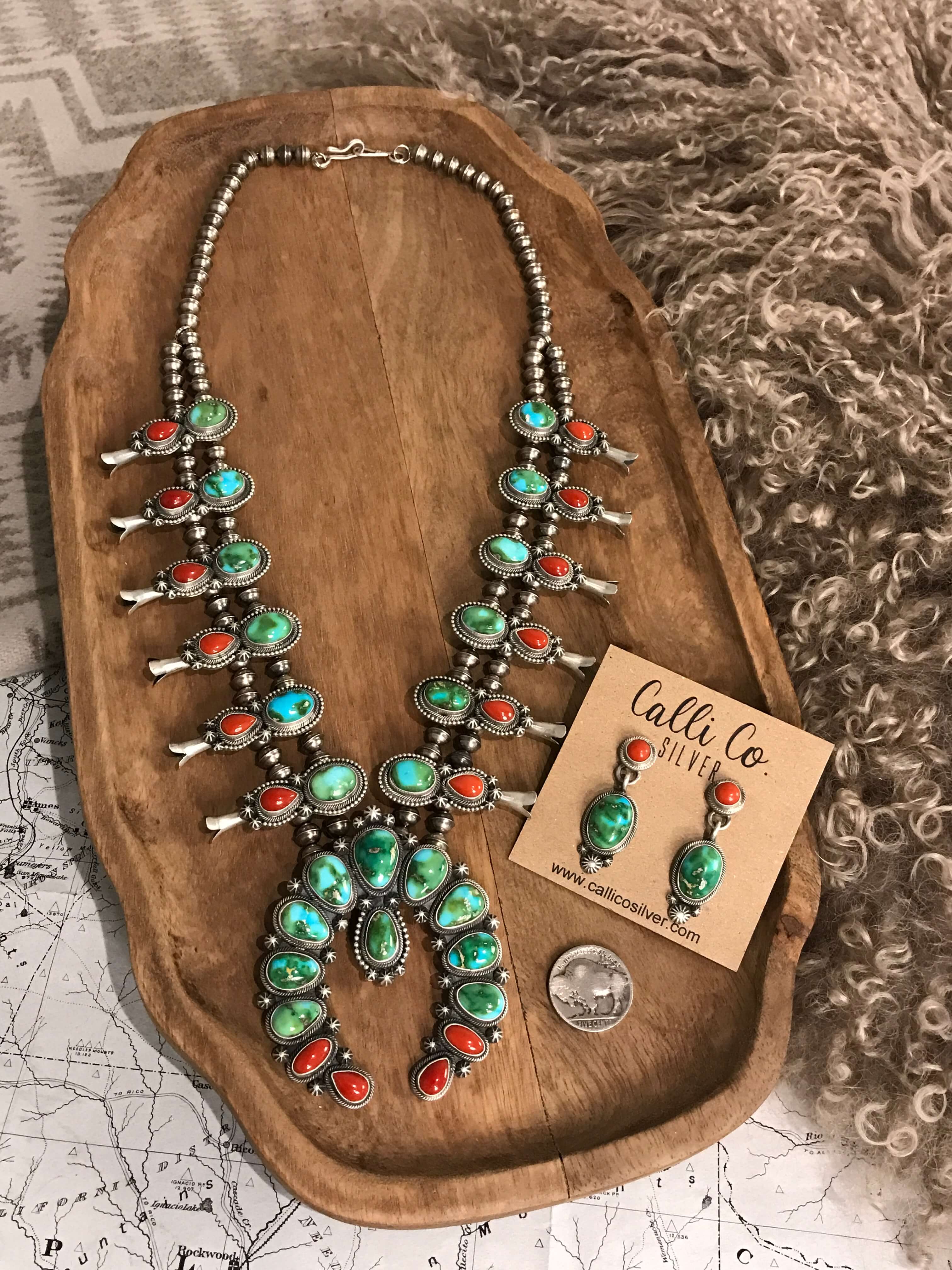 The Rockefeller Squash Blossom Necklace Set-Necklaces-Calli Co., Turquoise and Silver Jewelry, Native American Handmade, Zuni Tribe, Navajo Tribe, Brock Texas