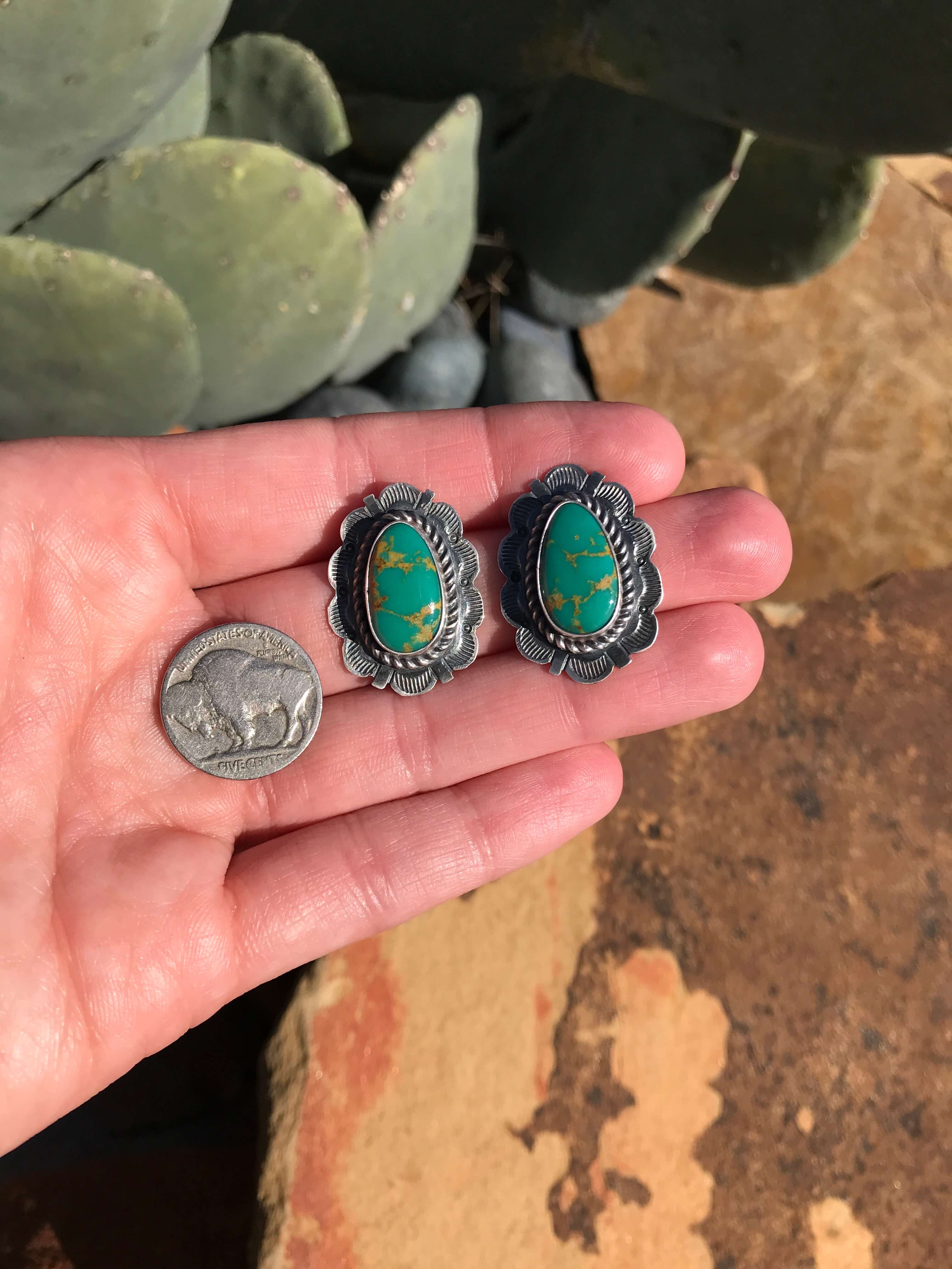 The Turquoise Studs, 12-Earrings-Calli Co., Turquoise and Silver Jewelry, Native American Handmade, Zuni Tribe, Navajo Tribe, Brock Texas