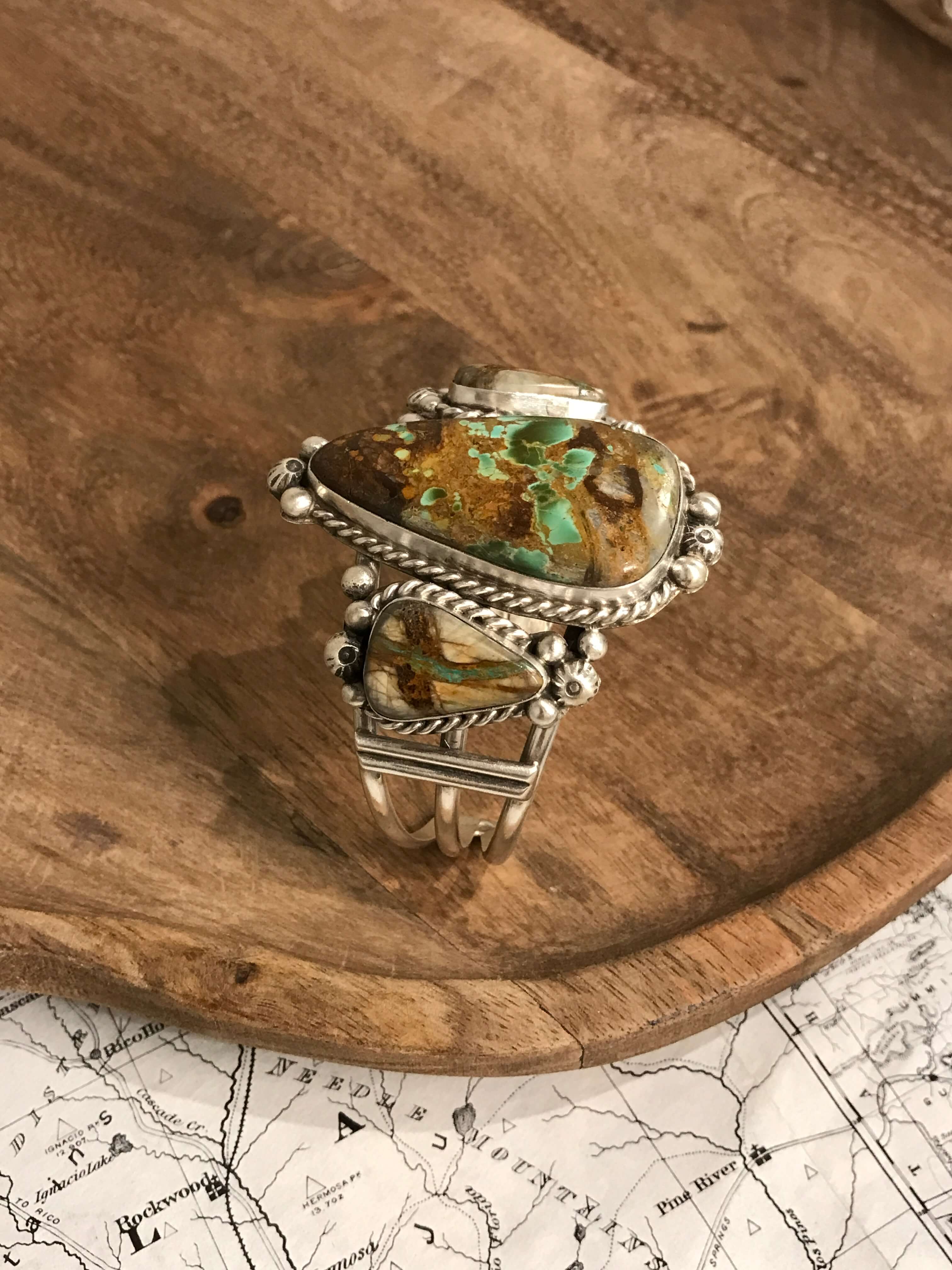 The Fredonia Turquoise Cuff, 1-Bracelets & Cuffs-Calli Co., Turquoise and Silver Jewelry, Native American Handmade, Zuni Tribe, Navajo Tribe, Brock Texas