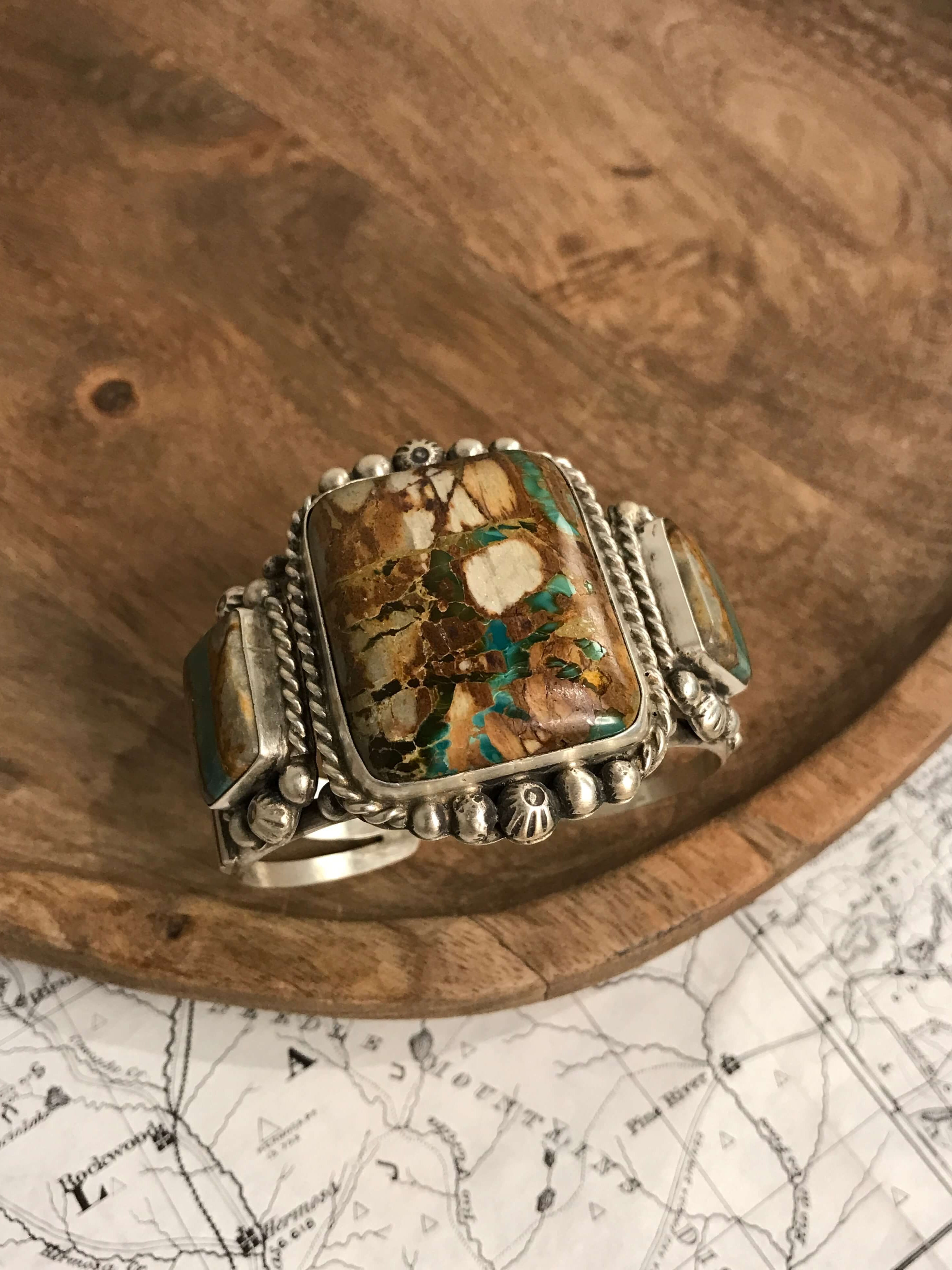 The Fredonia Turquoise Cuff, 4-Bracelets & Cuffs-Calli Co., Turquoise and Silver Jewelry, Native American Handmade, Zuni Tribe, Navajo Tribe, Brock Texas