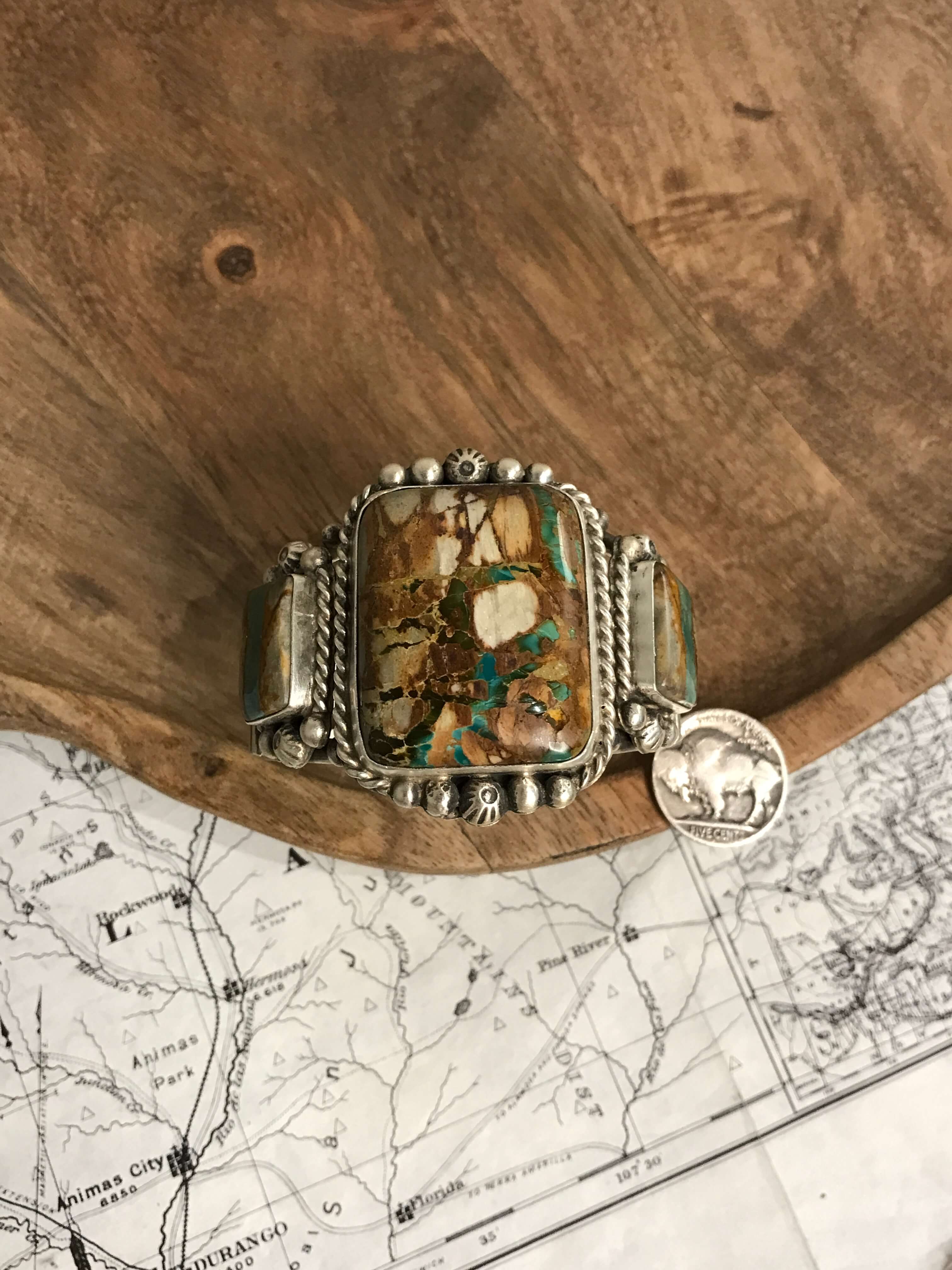 The Fredonia Turquoise Cuff, 4-Bracelets & Cuffs-Calli Co., Turquoise and Silver Jewelry, Native American Handmade, Zuni Tribe, Navajo Tribe, Brock Texas