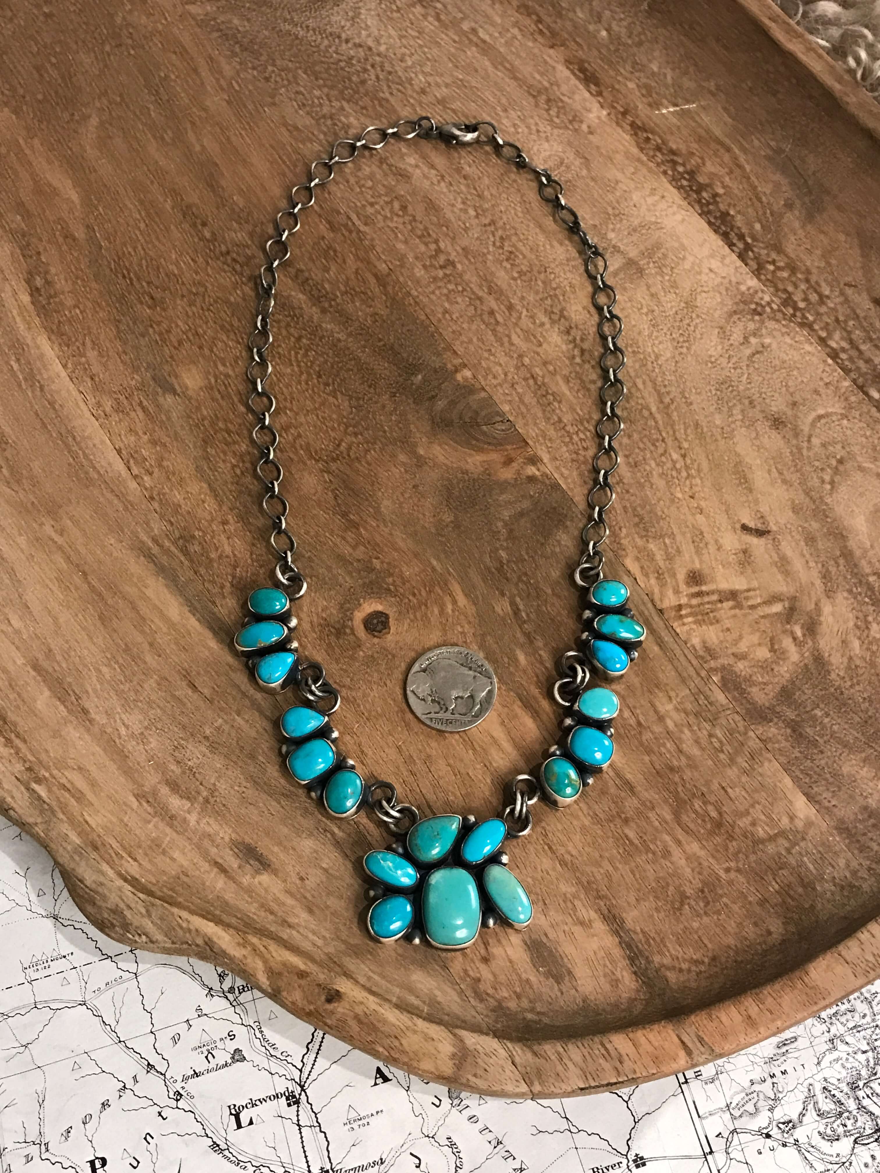 The Misty Turquoise Statement Necklace Set-Necklaces-Calli Co., Turquoise and Silver Jewelry, Native American Handmade, Zuni Tribe, Navajo Tribe, Brock Texas