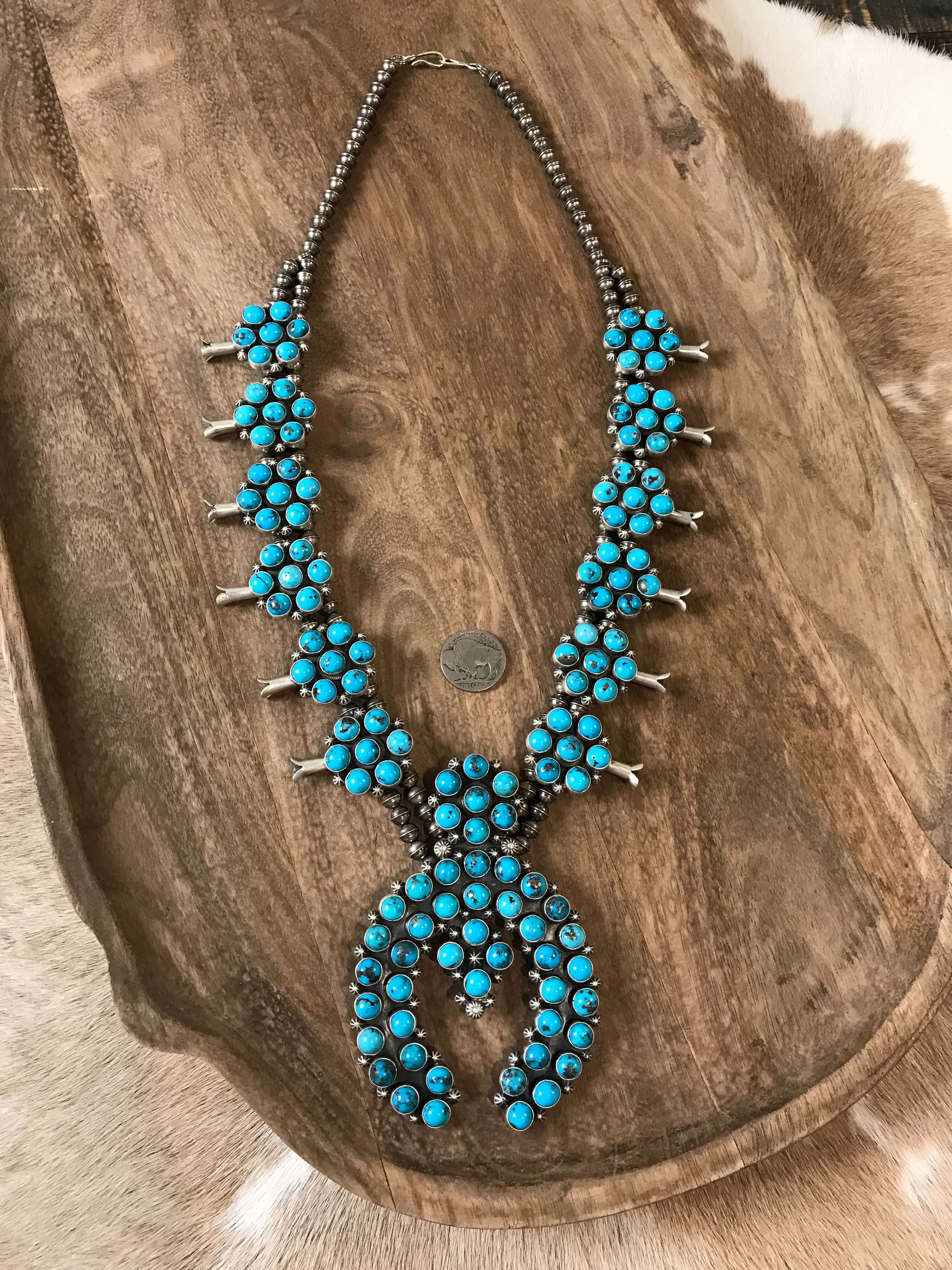 The Markum Squash Blossom Necklace-Necklaces-Calli Co., Turquoise and Silver Jewelry, Native American Handmade, Zuni Tribe, Navajo Tribe, Brock Texas
