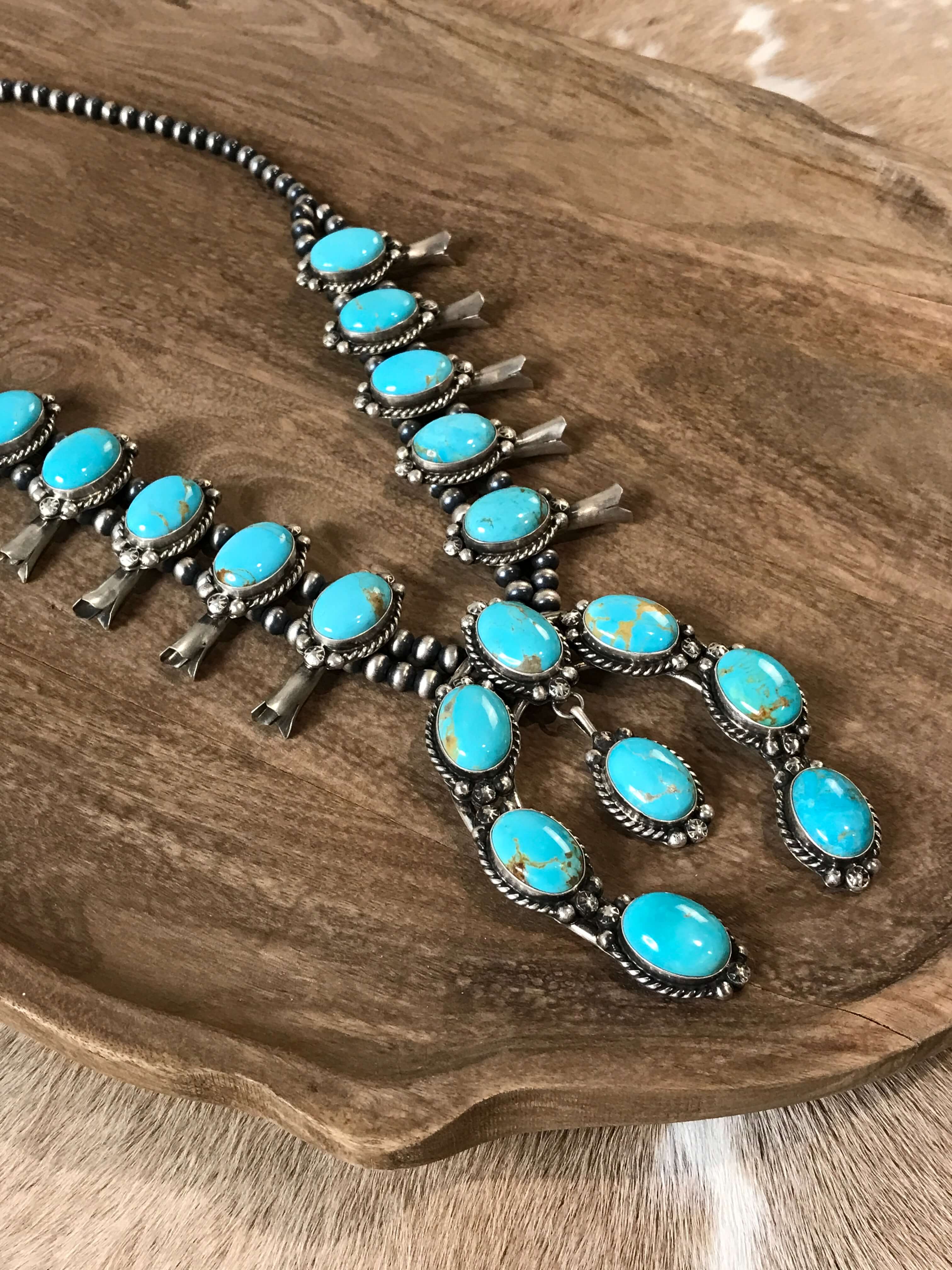 The Solstice Squash Blossom Necklace Set-Necklaces-Calli Co., Turquoise and Silver Jewelry, Native American Handmade, Zuni Tribe, Navajo Tribe, Brock Texas