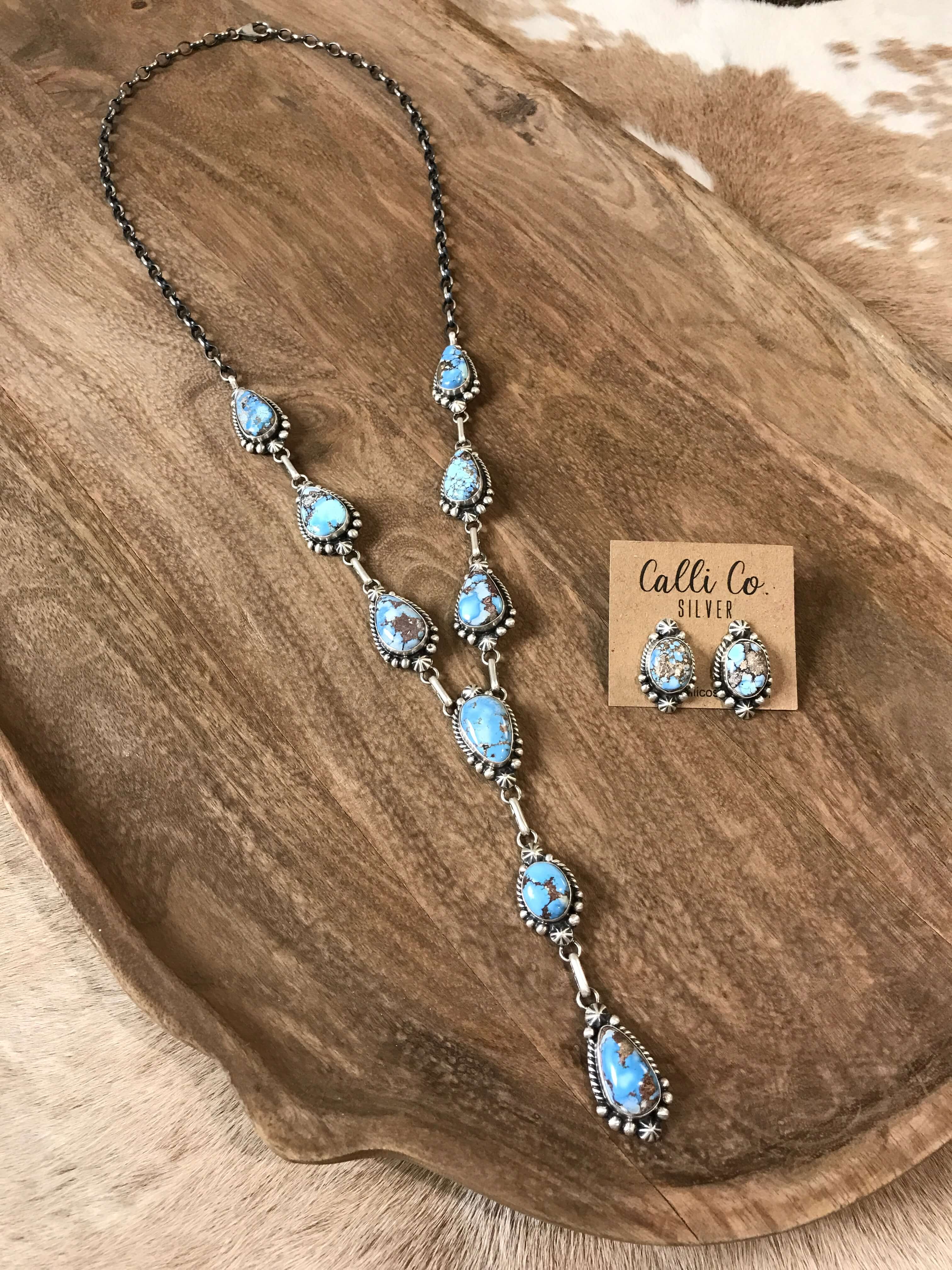 The Beaumont Turquoise Lariat Necklace Set-Necklaces-Calli Co., Turquoise and Silver Jewelry, Native American Handmade, Zuni Tribe, Navajo Tribe, Brock Texas