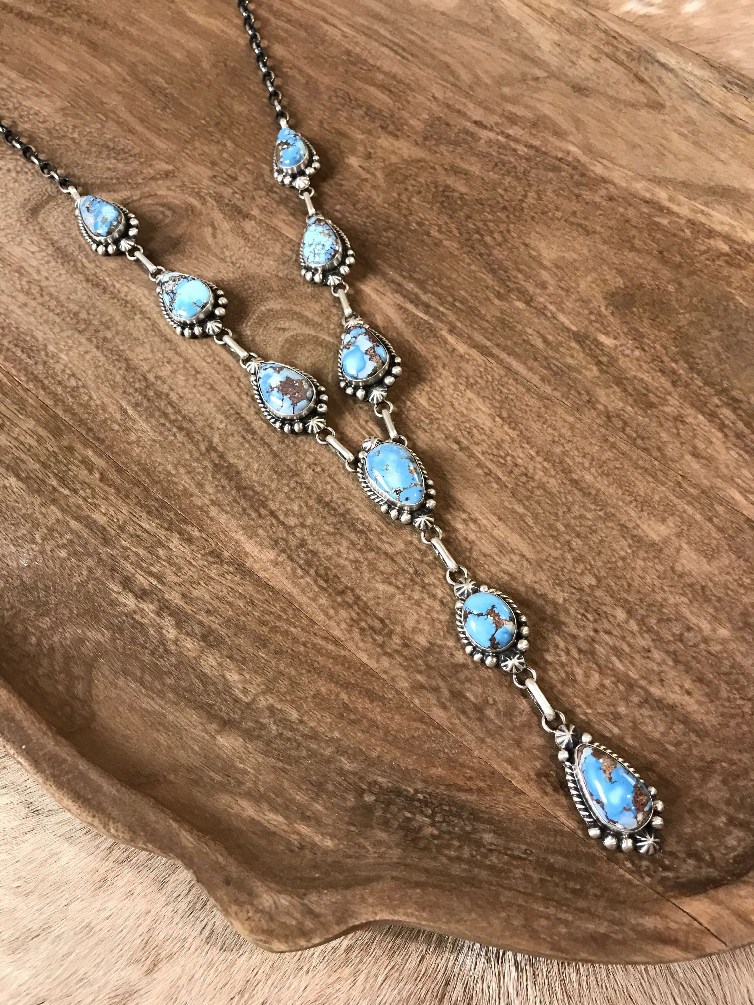 The Beaumont Turquoise Lariat Necklace Set-Necklaces-Calli Co., Turquoise and Silver Jewelry, Native American Handmade, Zuni Tribe, Navajo Tribe, Brock Texas