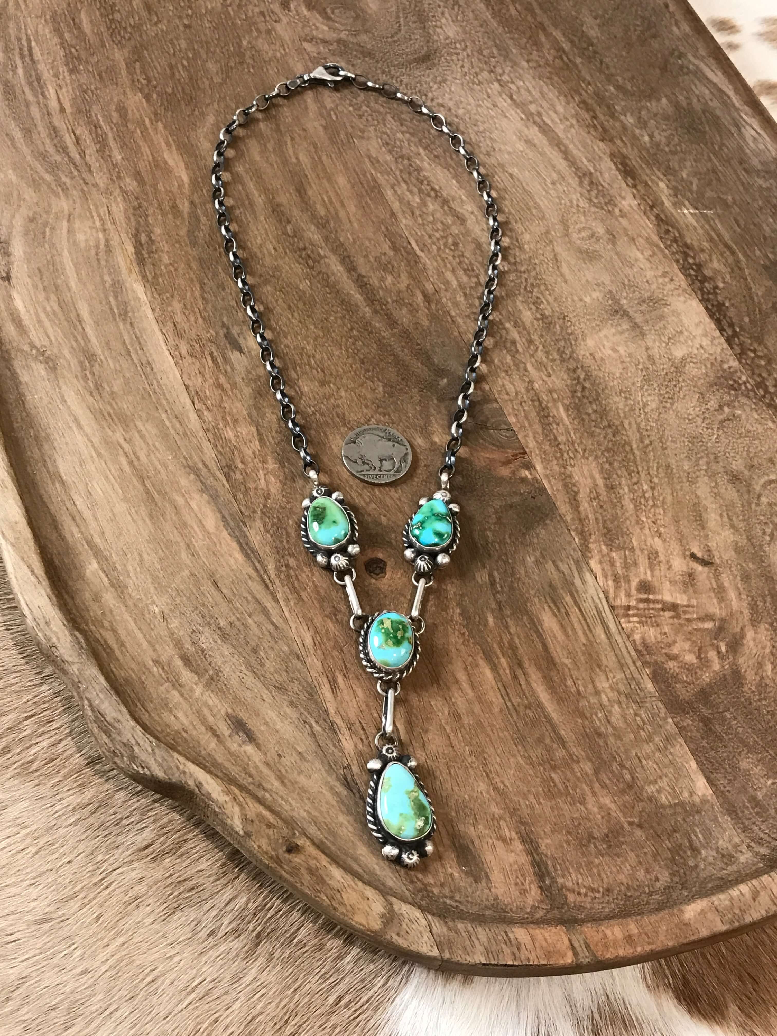The Hayes Turquoise Lariat Necklace Set-Necklaces-Calli Co., Turquoise and Silver Jewelry, Native American Handmade, Zuni Tribe, Navajo Tribe, Brock Texas
