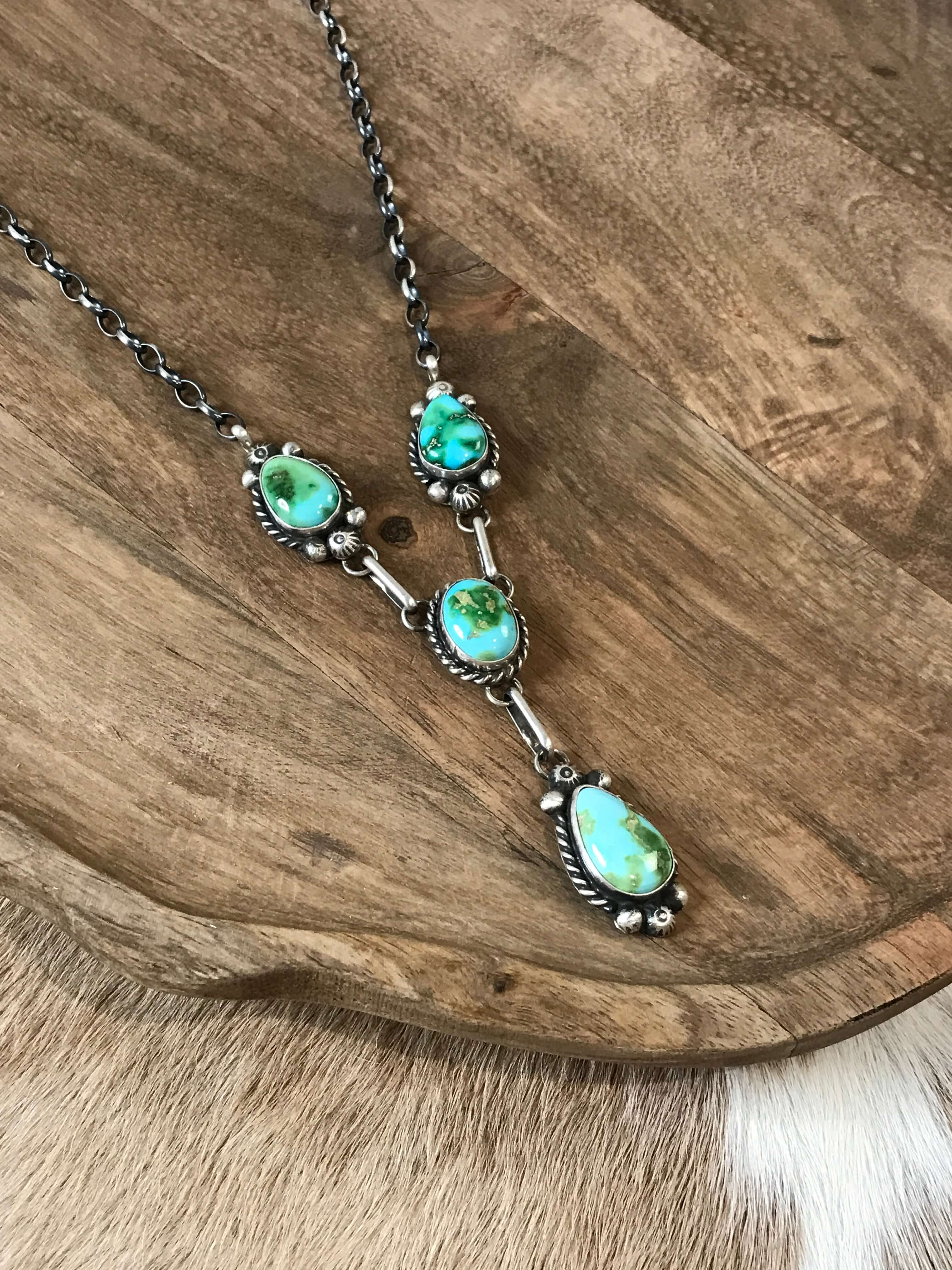 The Hayes Turquoise Lariat Necklace Set-Necklaces-Calli Co., Turquoise and Silver Jewelry, Native American Handmade, Zuni Tribe, Navajo Tribe, Brock Texas