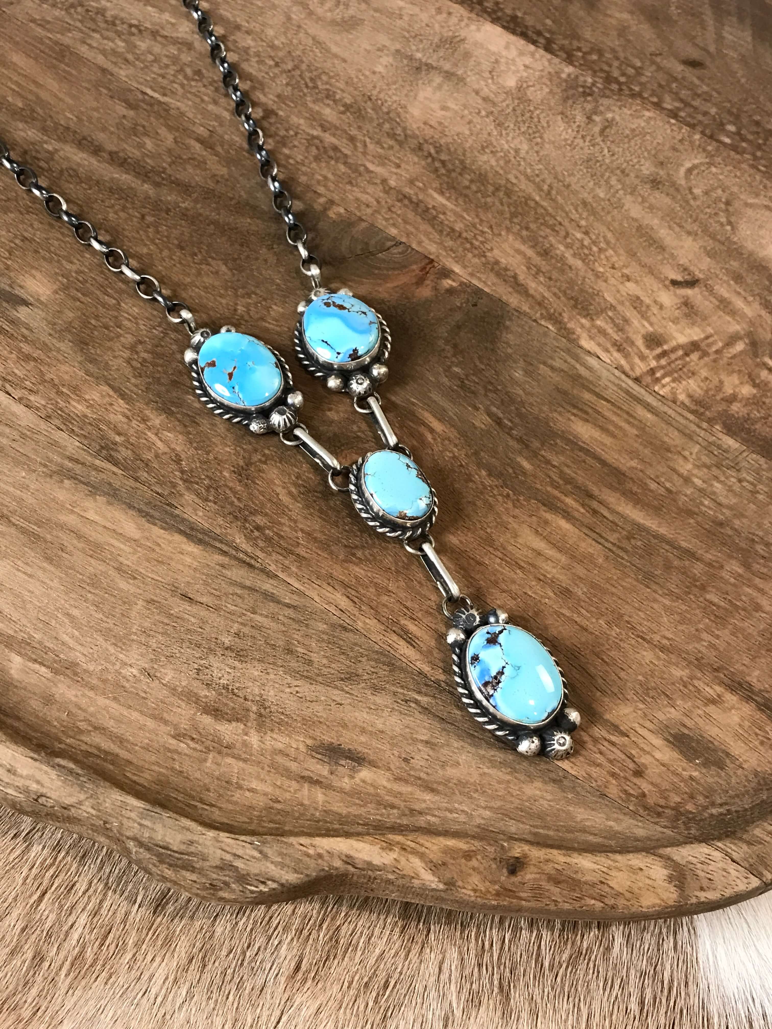 The Blythe Turquoise Lariat Necklace Set-Necklaces-Calli Co., Turquoise and Silver Jewelry, Native American Handmade, Zuni Tribe, Navajo Tribe, Brock Texas