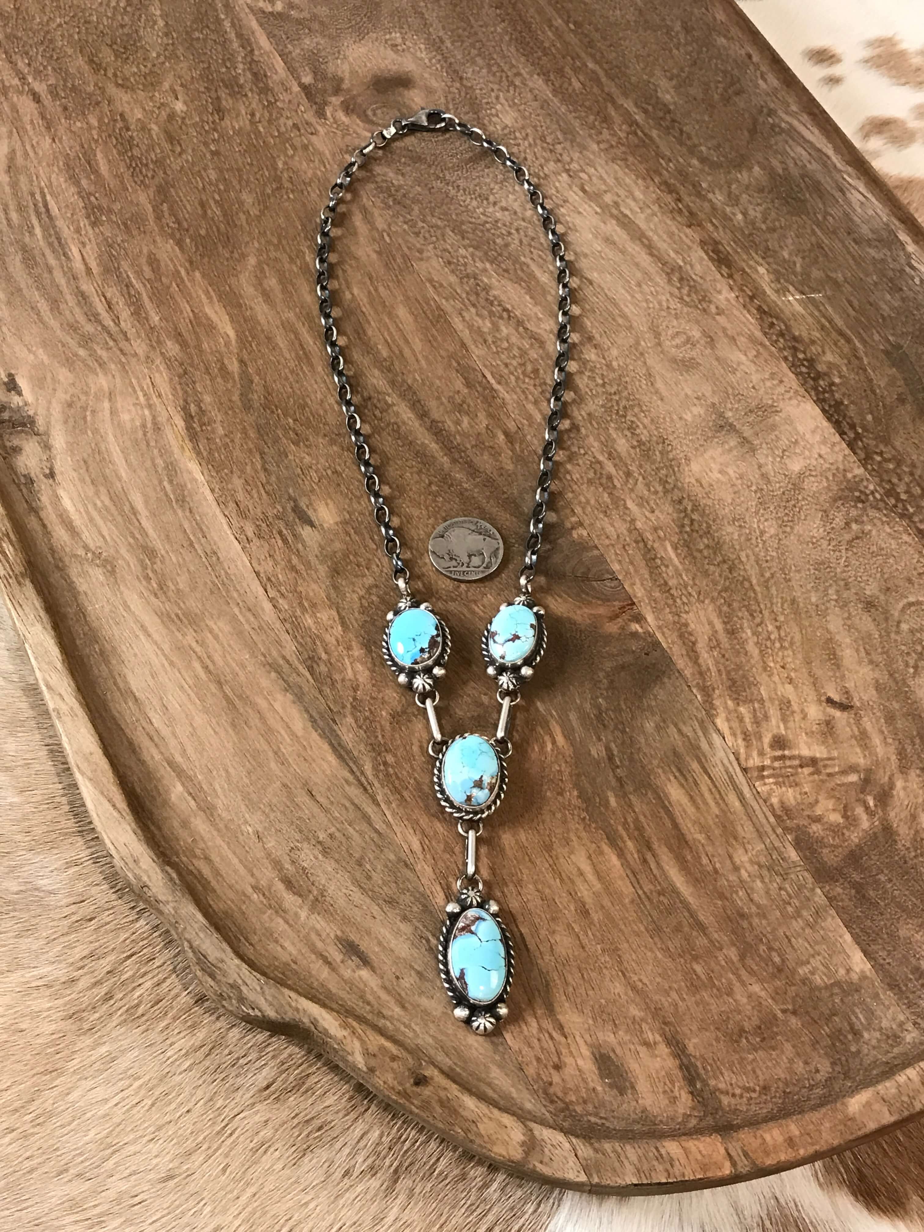 The Bex Turquoise Lariat Necklace Set-Necklaces-Calli Co., Turquoise and Silver Jewelry, Native American Handmade, Zuni Tribe, Navajo Tribe, Brock Texas