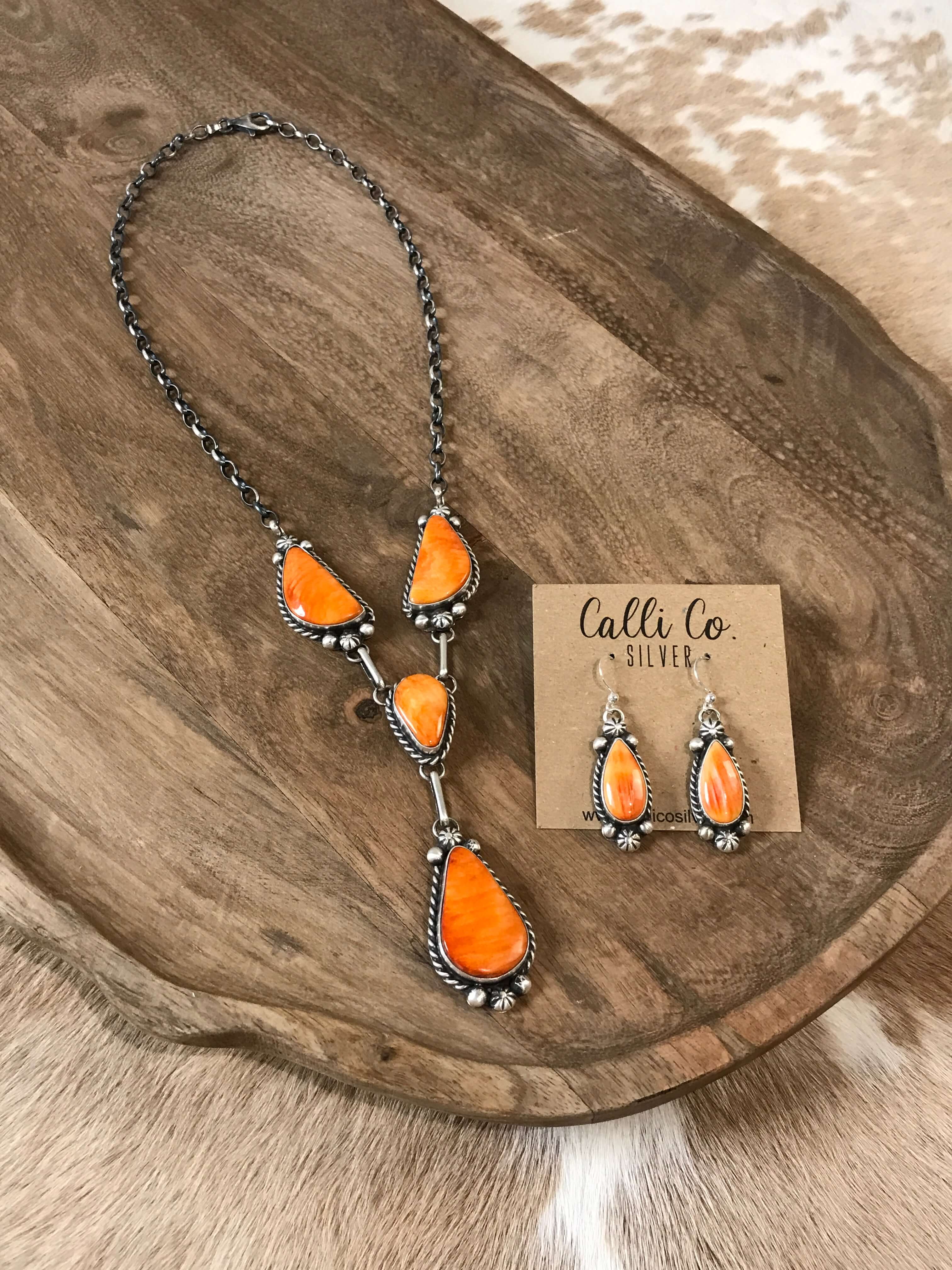 The Goldie Lariat Necklace Set-Necklaces-Calli Co., Turquoise and Silver Jewelry, Native American Handmade, Zuni Tribe, Navajo Tribe, Brock Texas