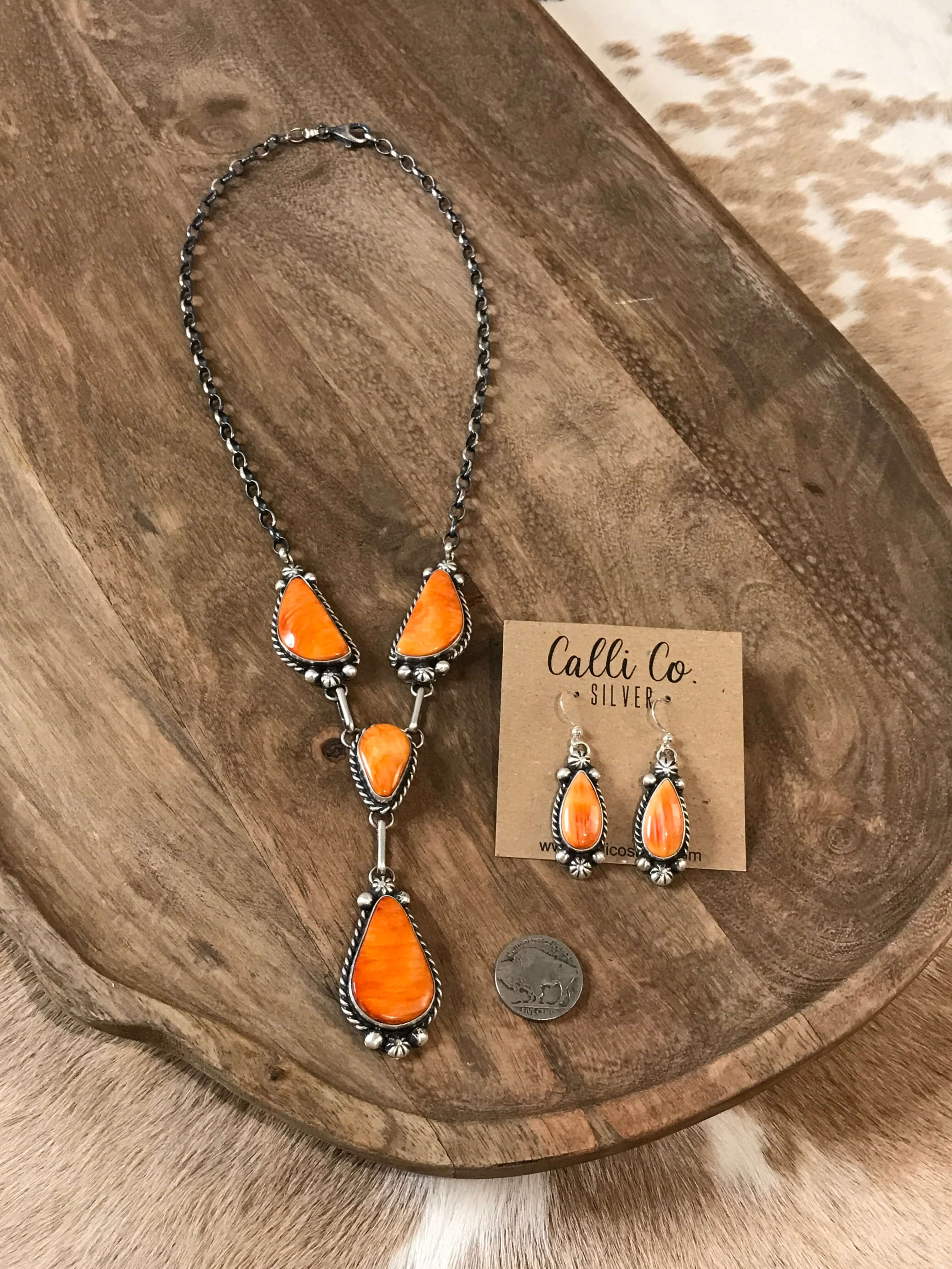 The Goldie Lariat Necklace Set-Necklaces-Calli Co., Turquoise and Silver Jewelry, Native American Handmade, Zuni Tribe, Navajo Tribe, Brock Texas