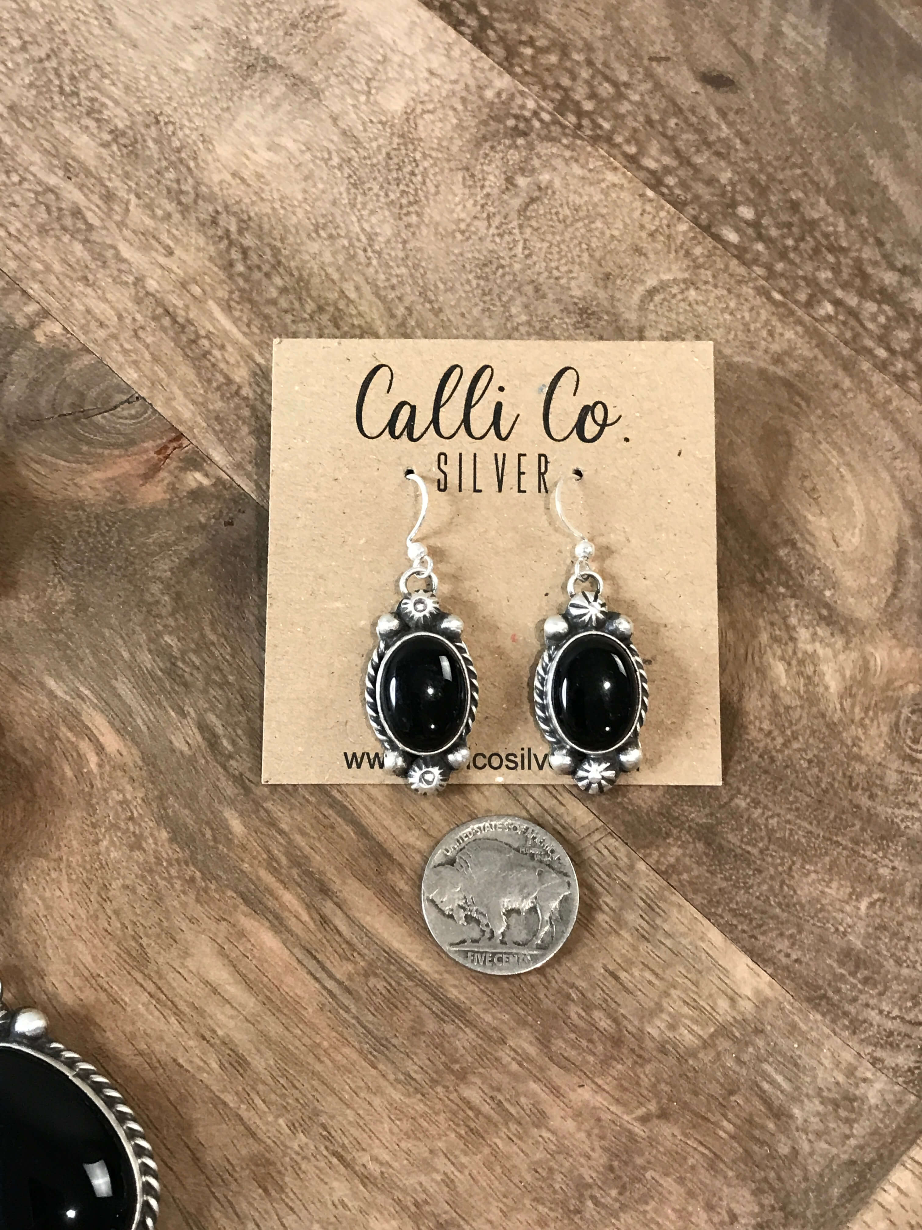 The Wrenley Onyx Lariat Necklace Set-Necklaces-Calli Co., Turquoise and Silver Jewelry, Native American Handmade, Zuni Tribe, Navajo Tribe, Brock Texas