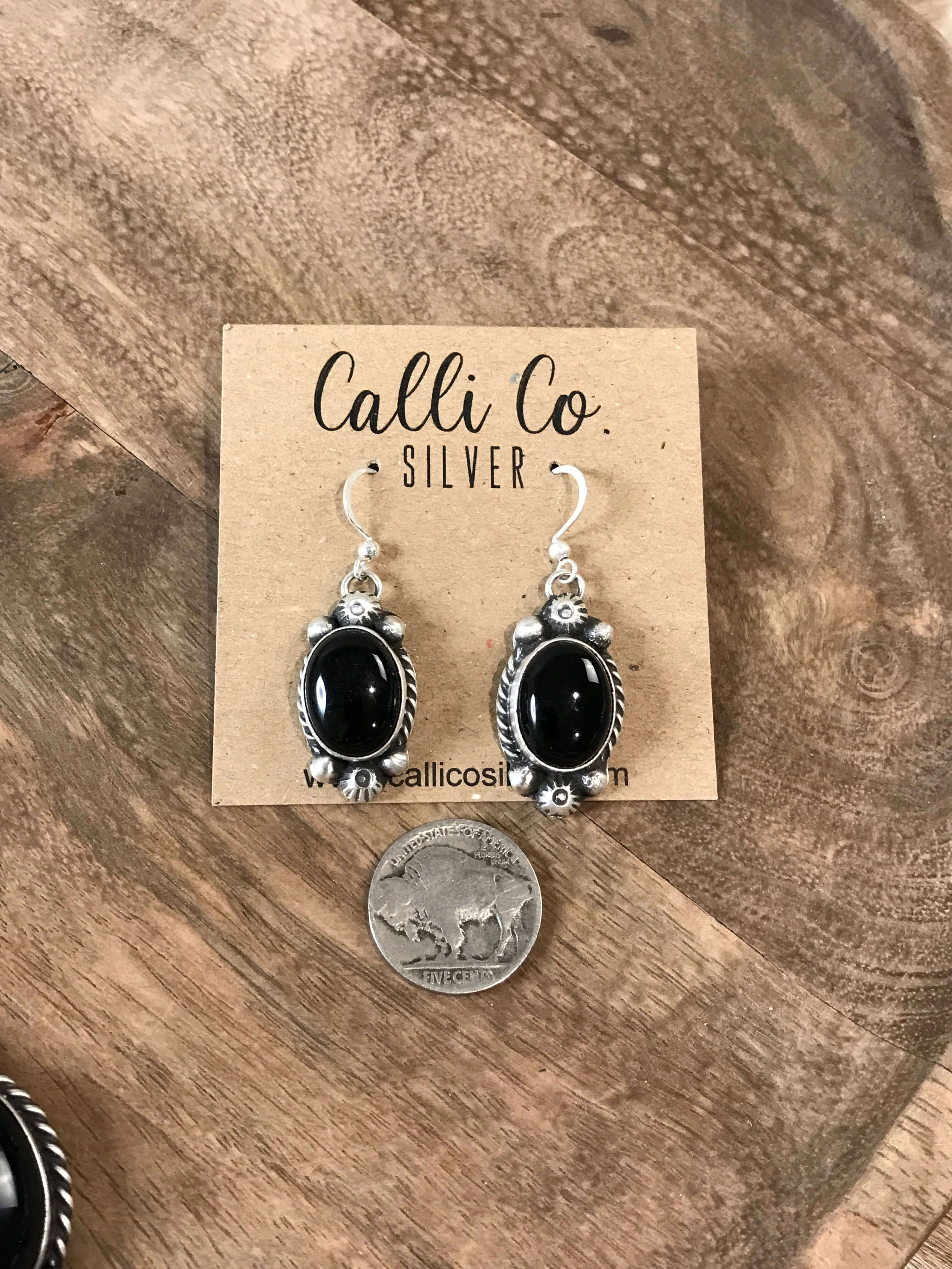 The Valor Onyx Lariat Necklace Set-Necklaces-Calli Co., Turquoise and Silver Jewelry, Native American Handmade, Zuni Tribe, Navajo Tribe, Brock Texas